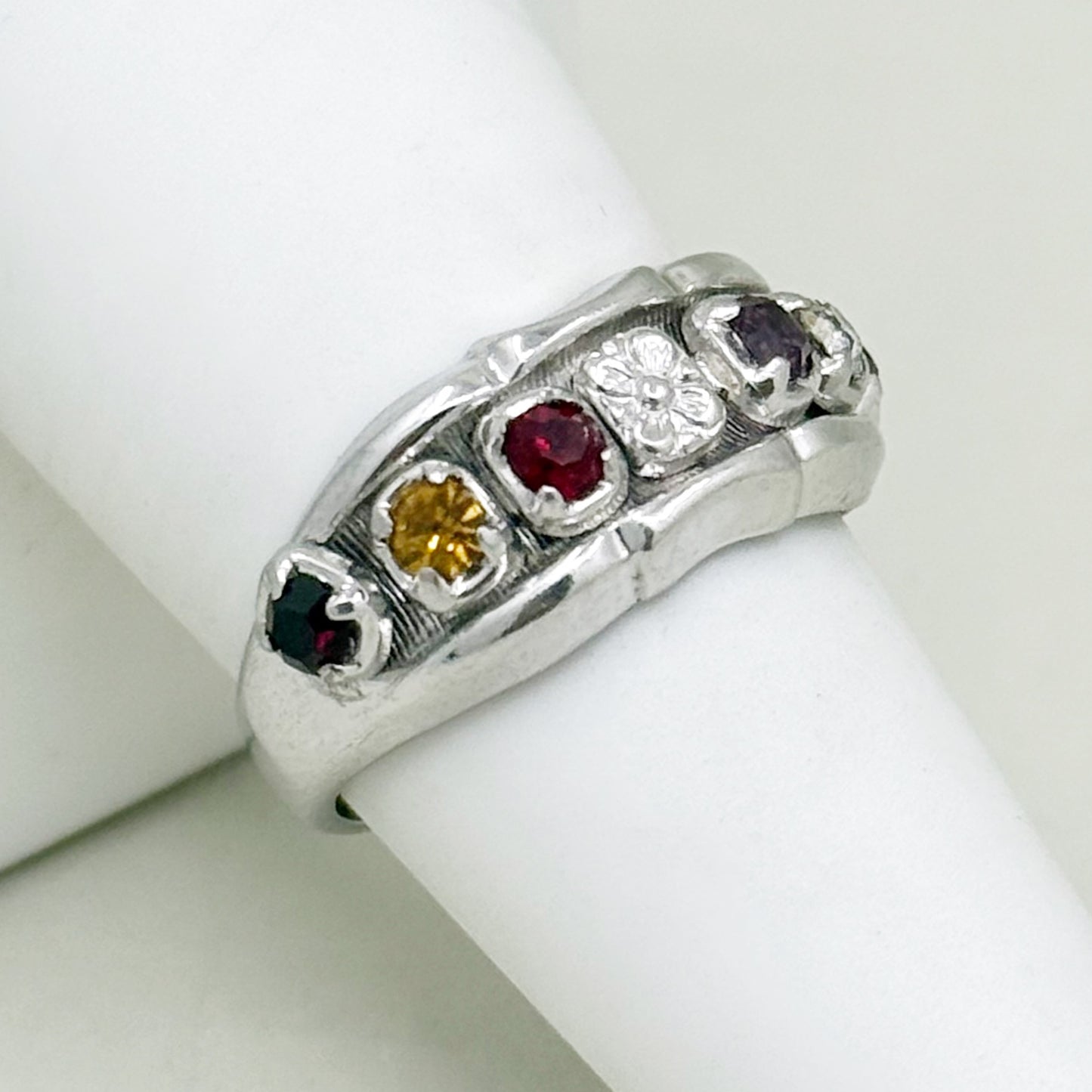 Vintage sterling silver cubic zirconia mother bamboo ring - GM188