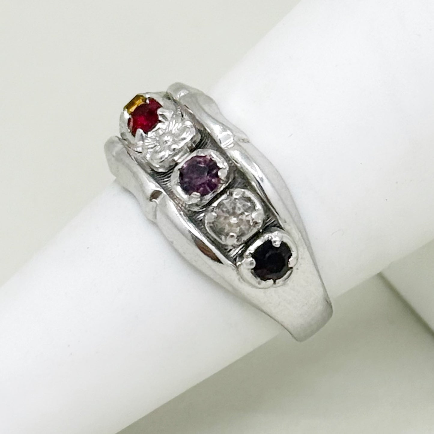 Vintage sterling silver cubic zirconia mother bamboo ring - GM188