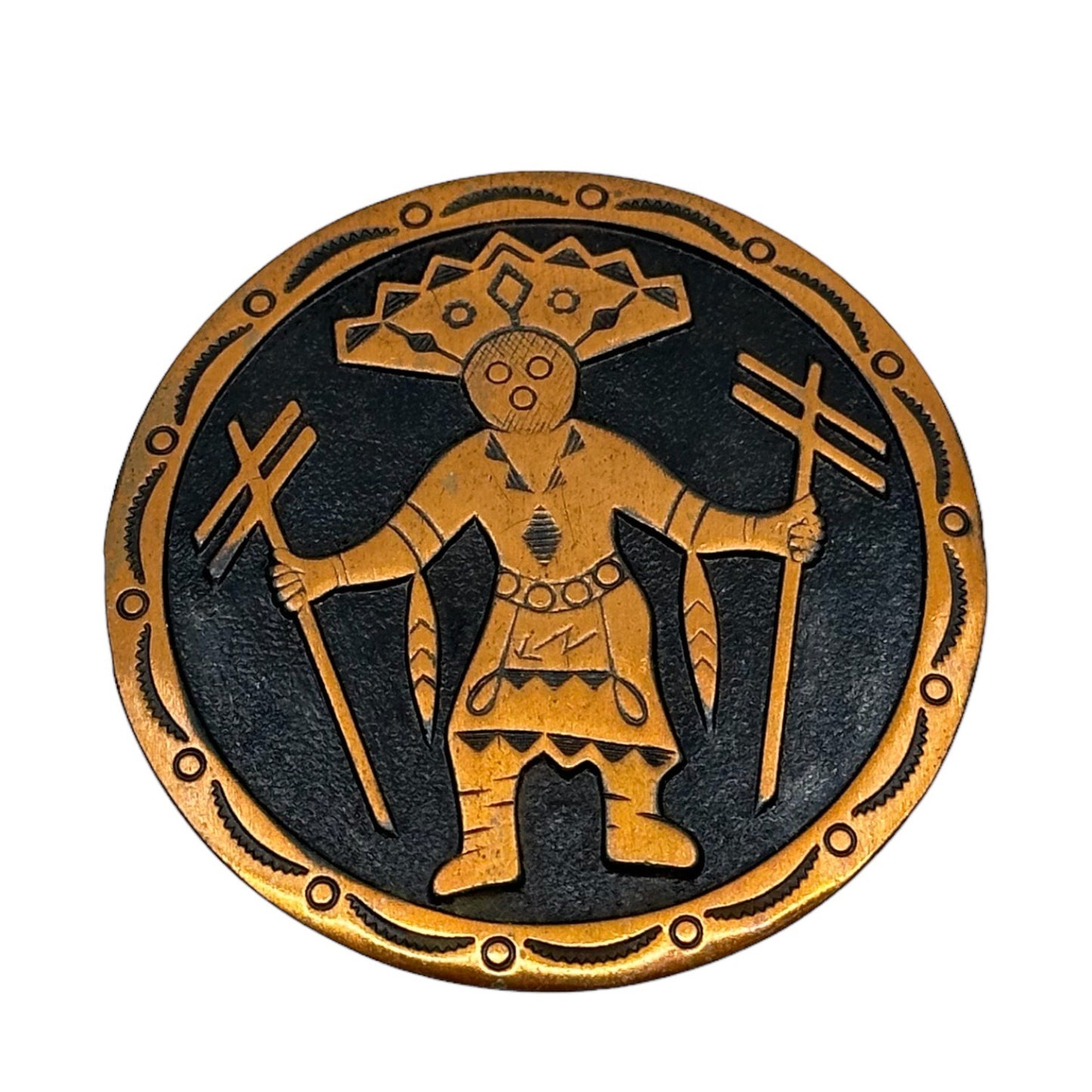 Vintage Navajo Warrior Kachina Copper Brooch