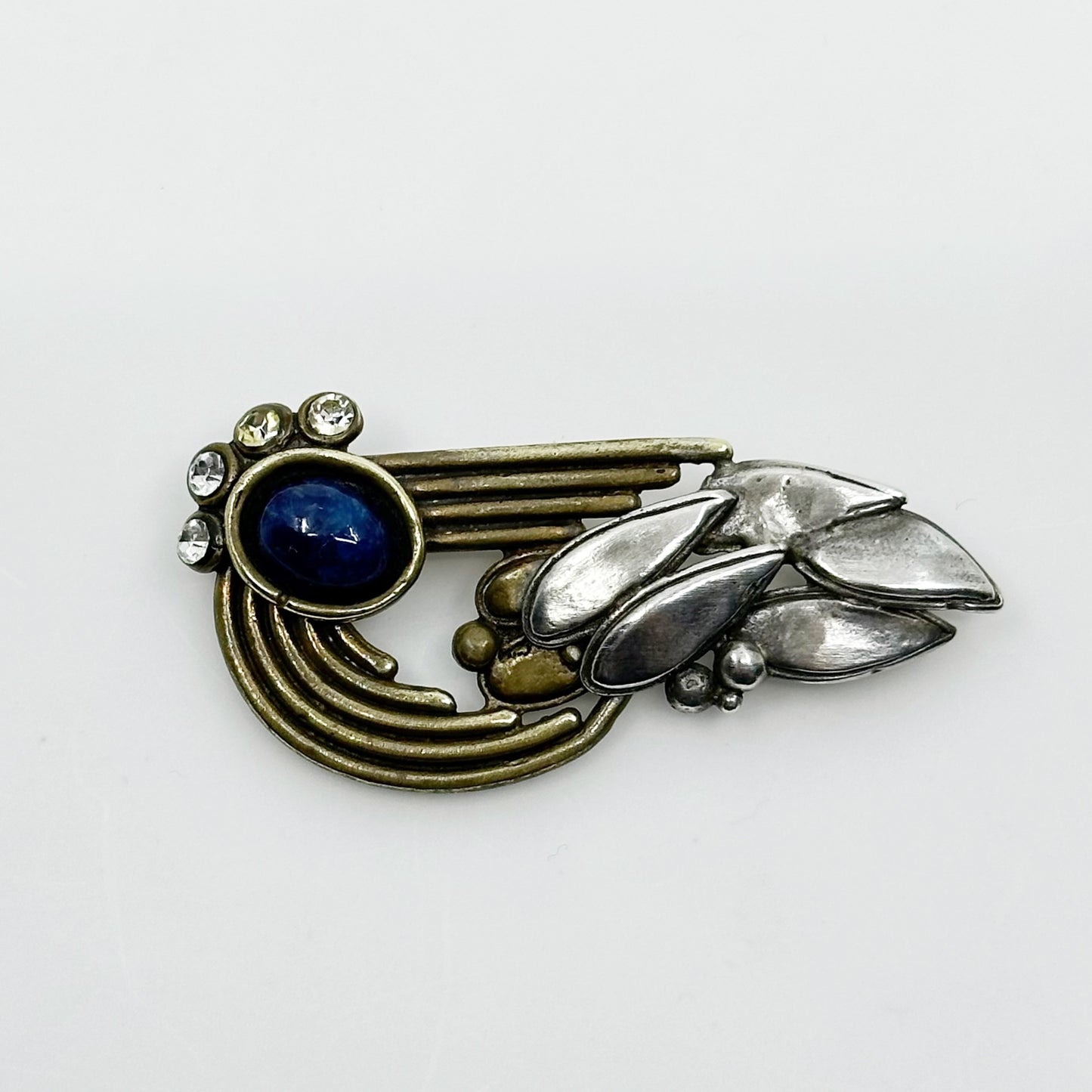 Vintage Kosmimi sterling silver & brass rhinestone brooch - GM193