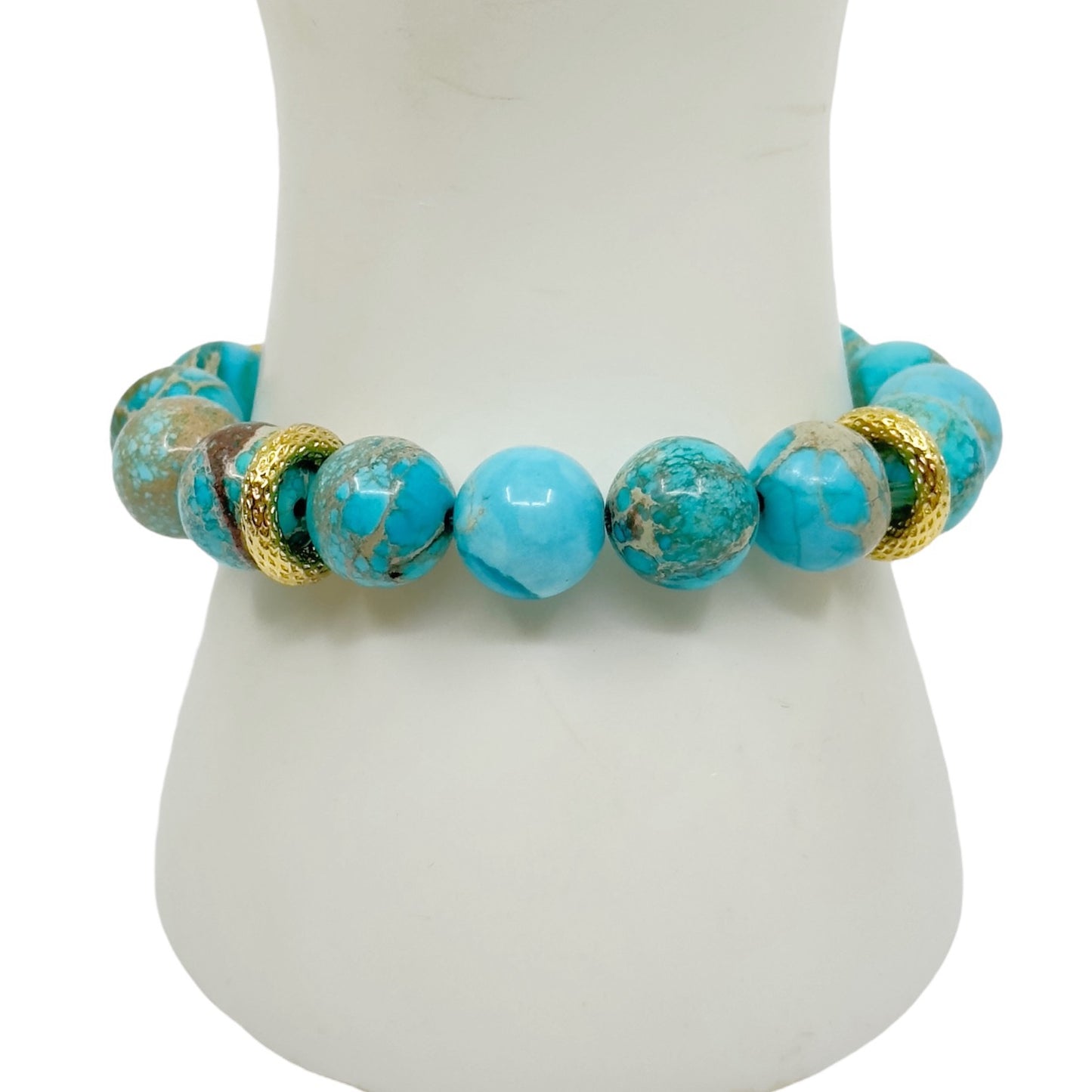 Gold Filled aqua terra jasper bead stretch bracelet