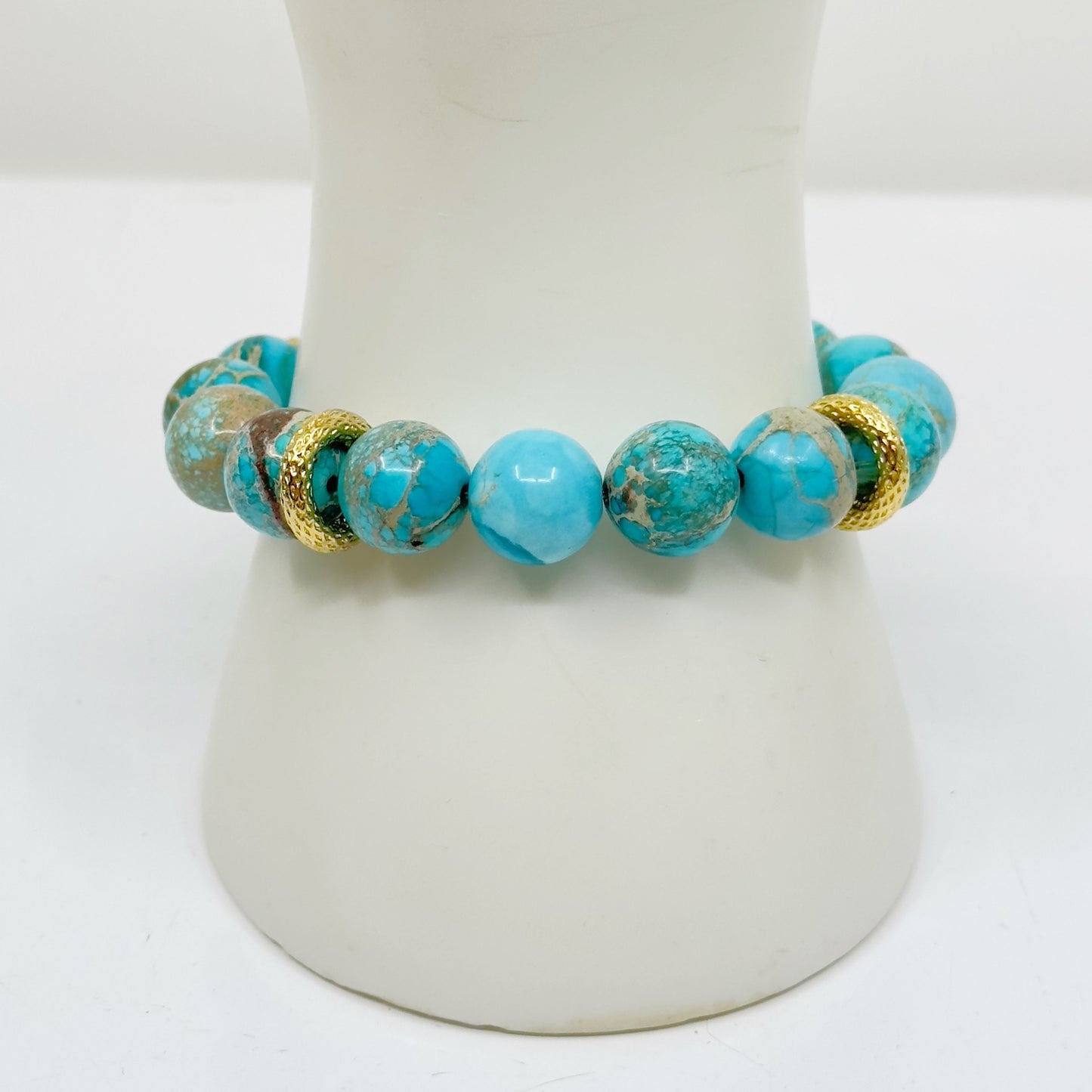 Gold Filled aqua terra jasper bead stretch bracelet
