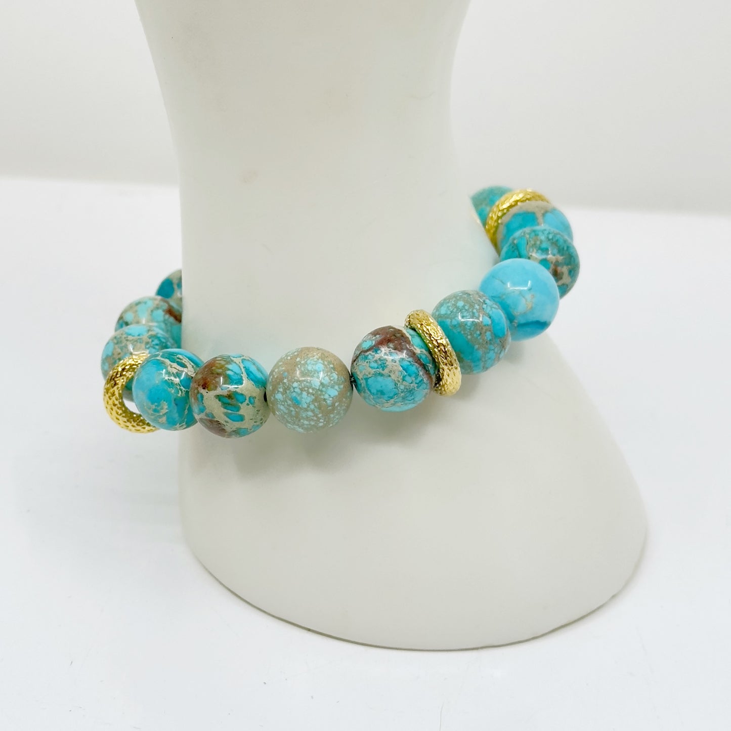 Gold Filled aqua terra jasper bead stretch bracelet