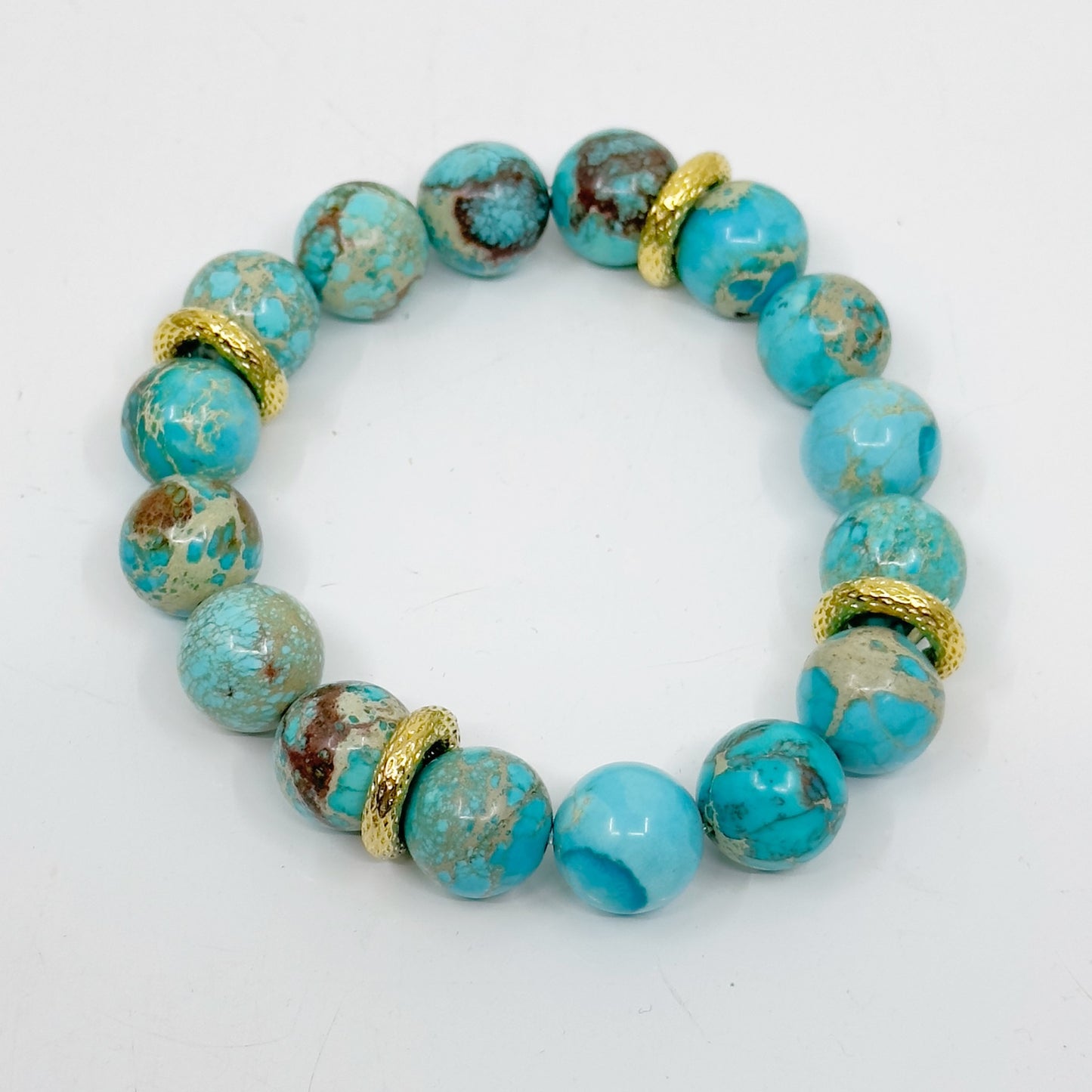 Gold Filled aqua terra jasper bead stretch bracelet