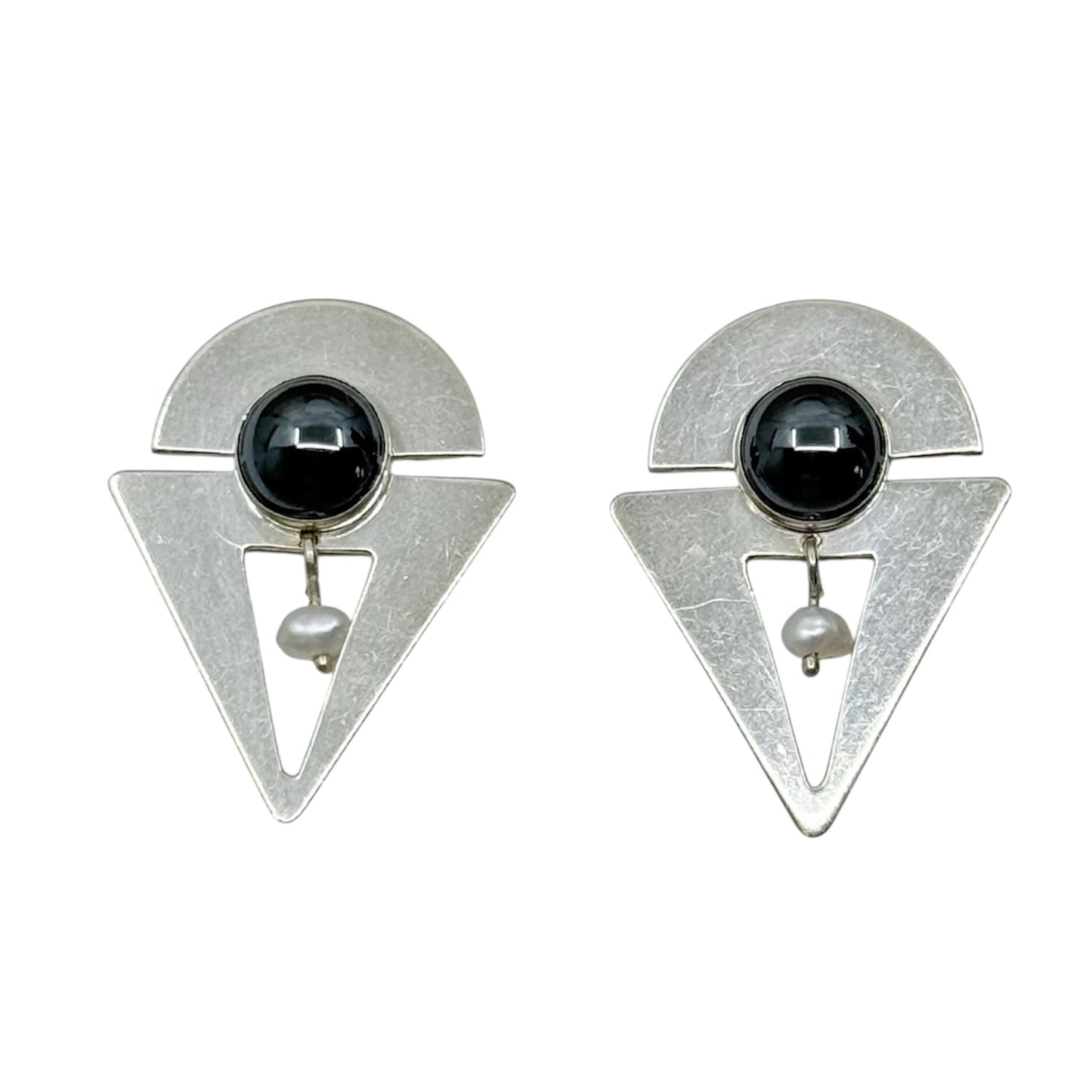 Vintage B Solomon sterling silver pearl & hematite earrings - GM195