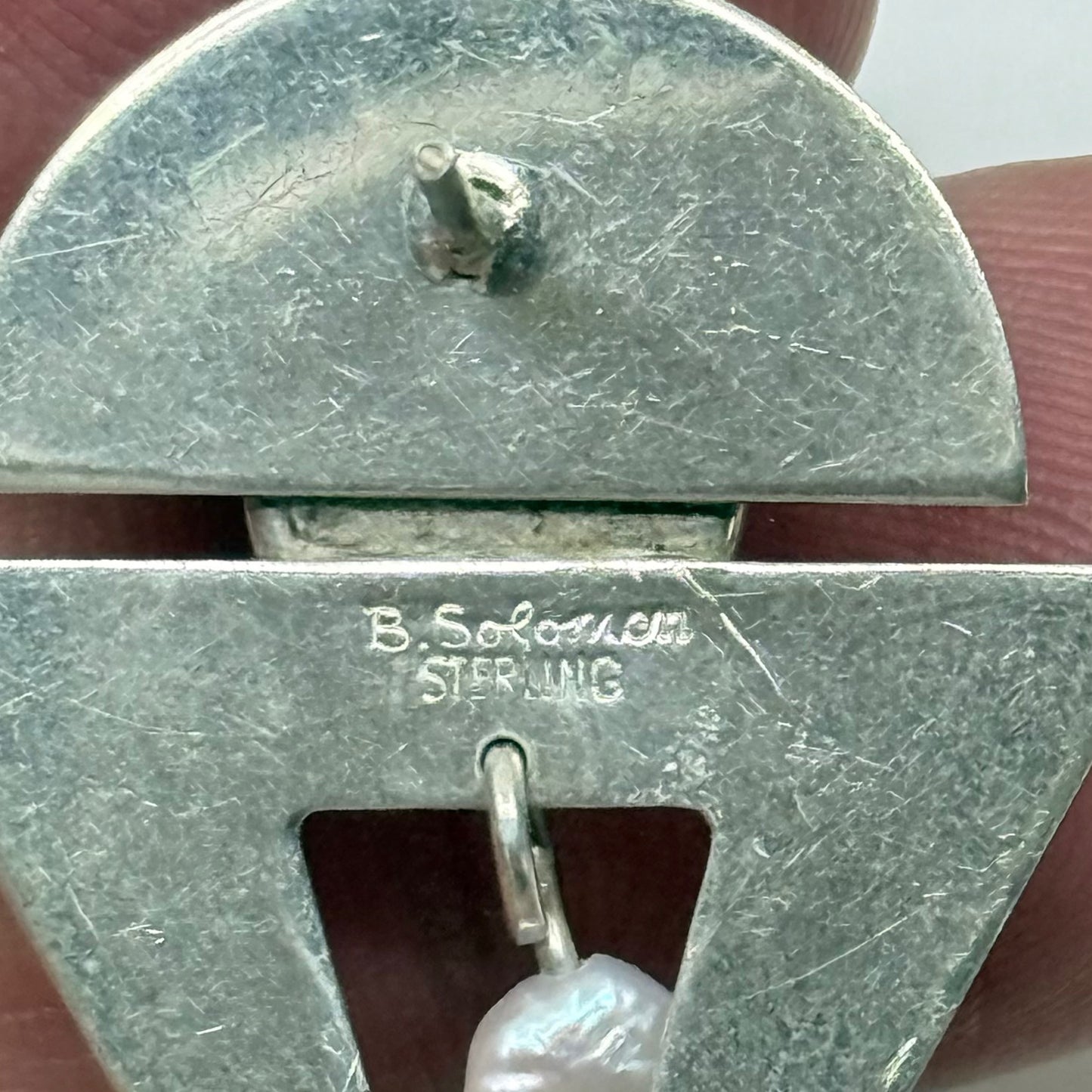 Vintage B Solomon sterling silver pearl & hematite earrings - GM195