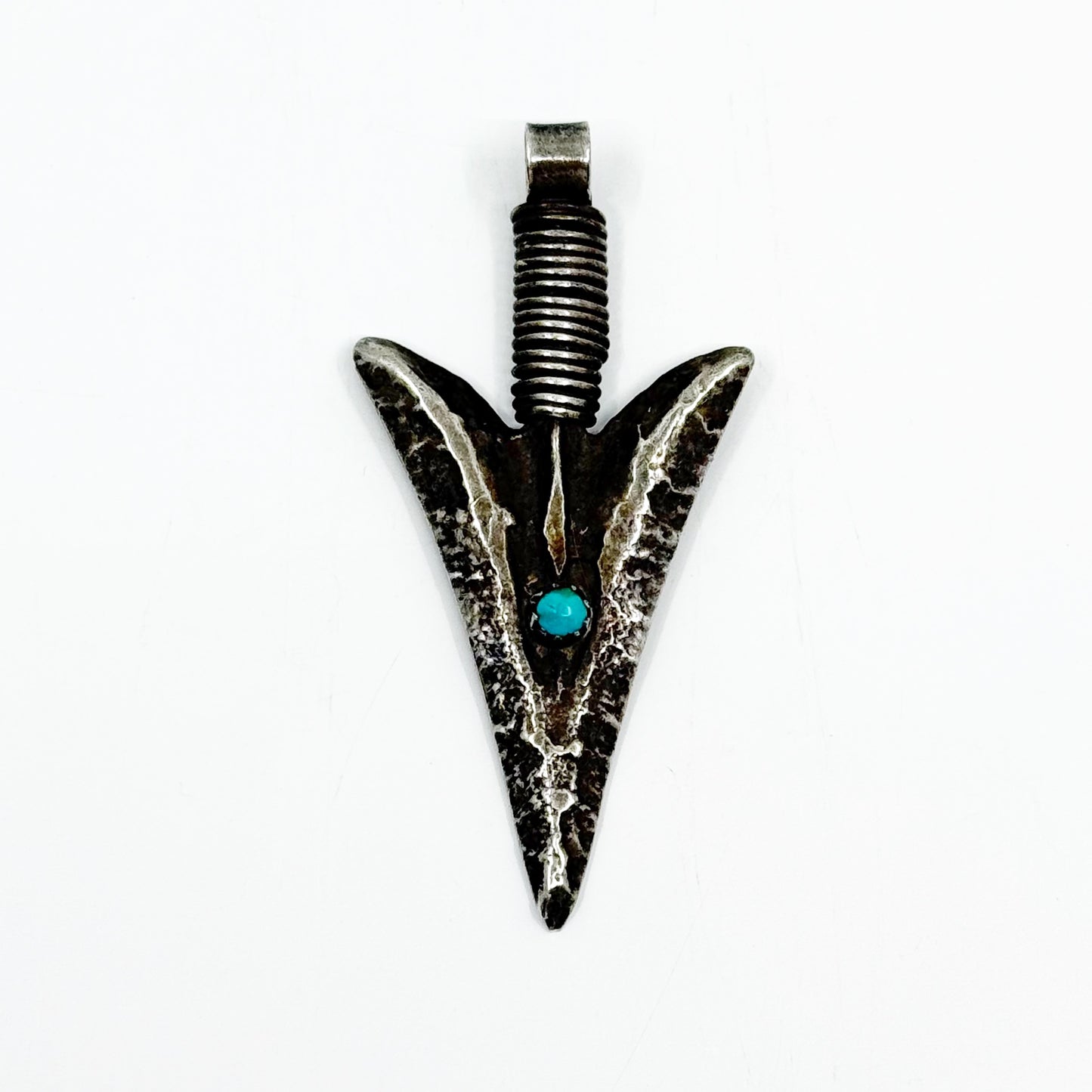 Navajo Wilson Padilla sterling silver turquoise arrowhead pendant - GM197