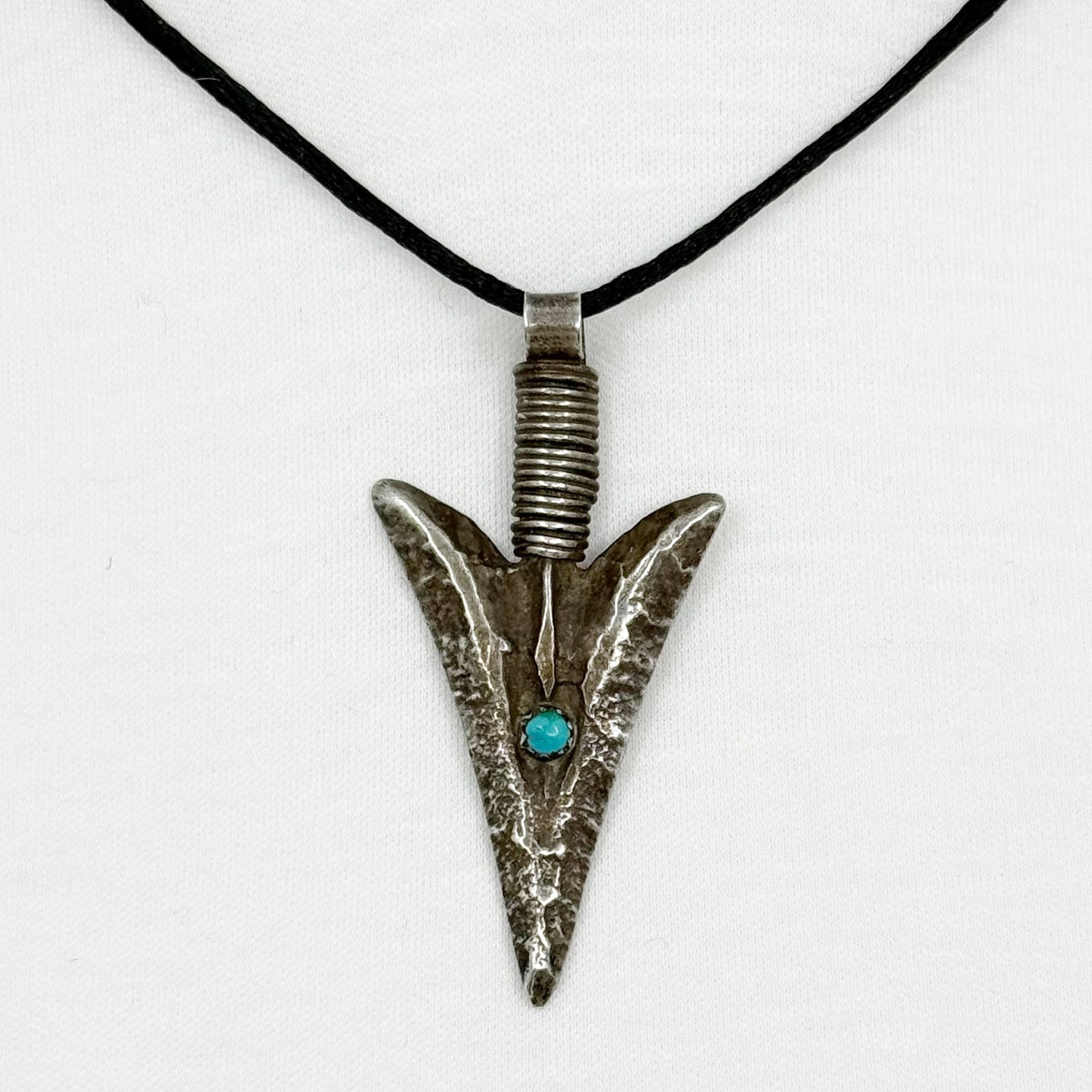 Navajo Wilson Padilla sterling silver turquoise arrowhead pendant - GM197