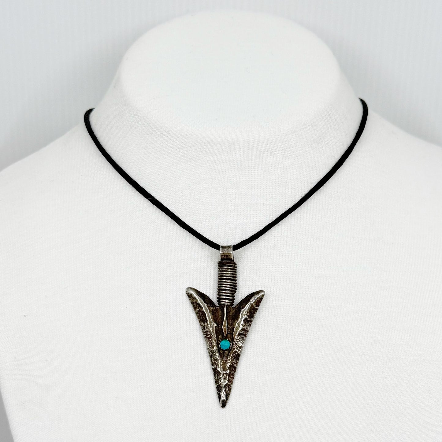 Navajo Wilson Padilla sterling silver turquoise arrowhead pendant - GM197