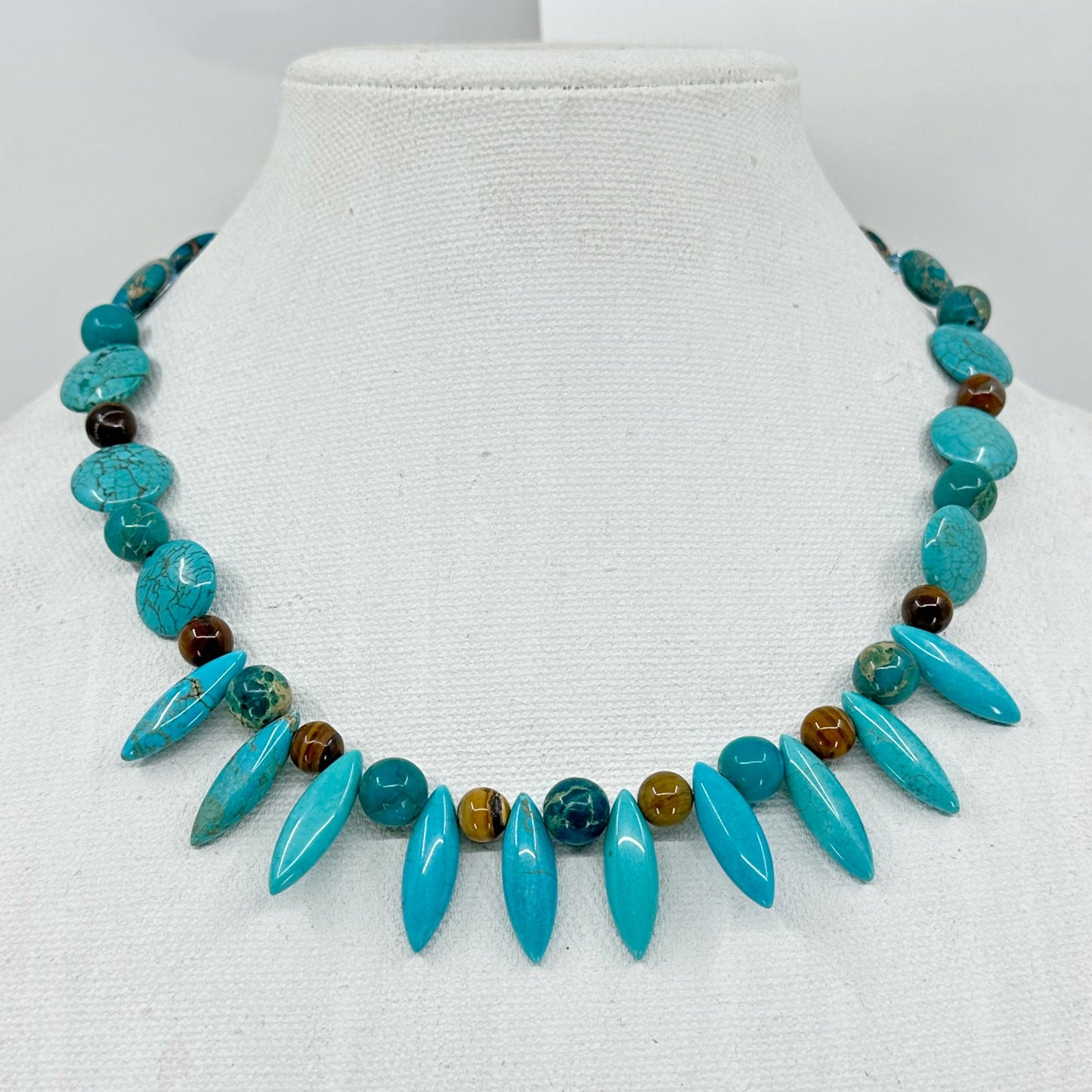 Hand Made turquoise & tiger eye bead necklace