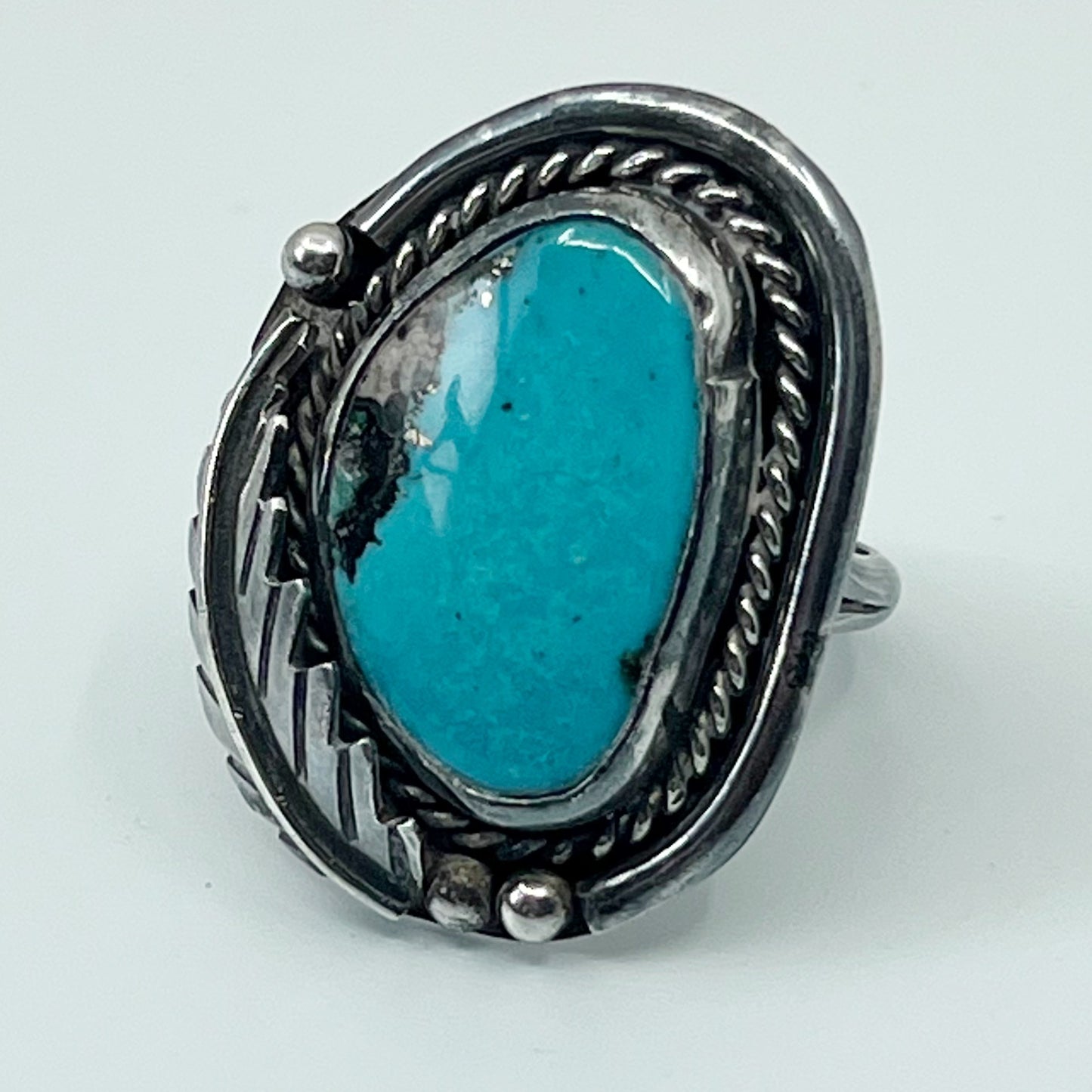 Steven Apachito Navajo sterling silver turquoise ring - GM204
