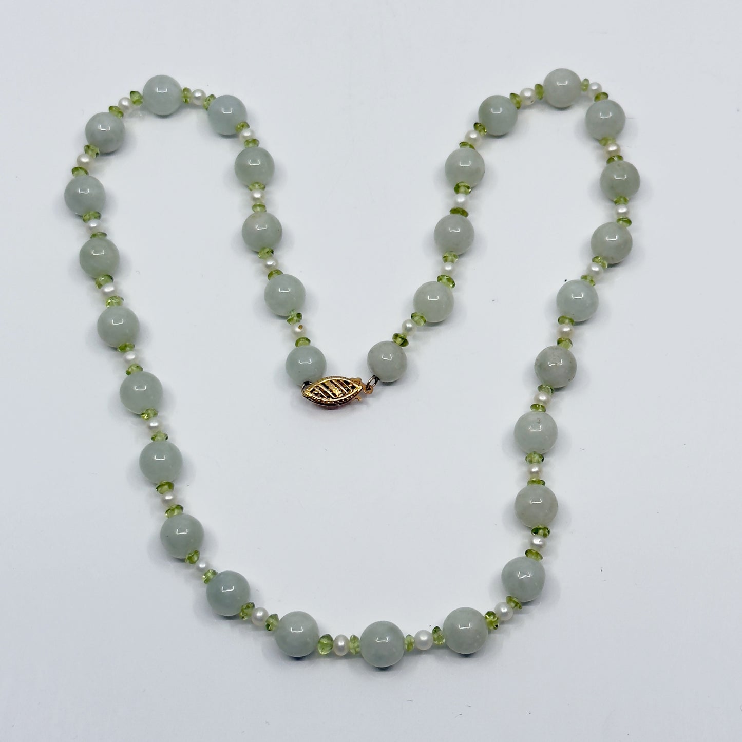 14k gold Jade pearl peridot bead necklace - GM207