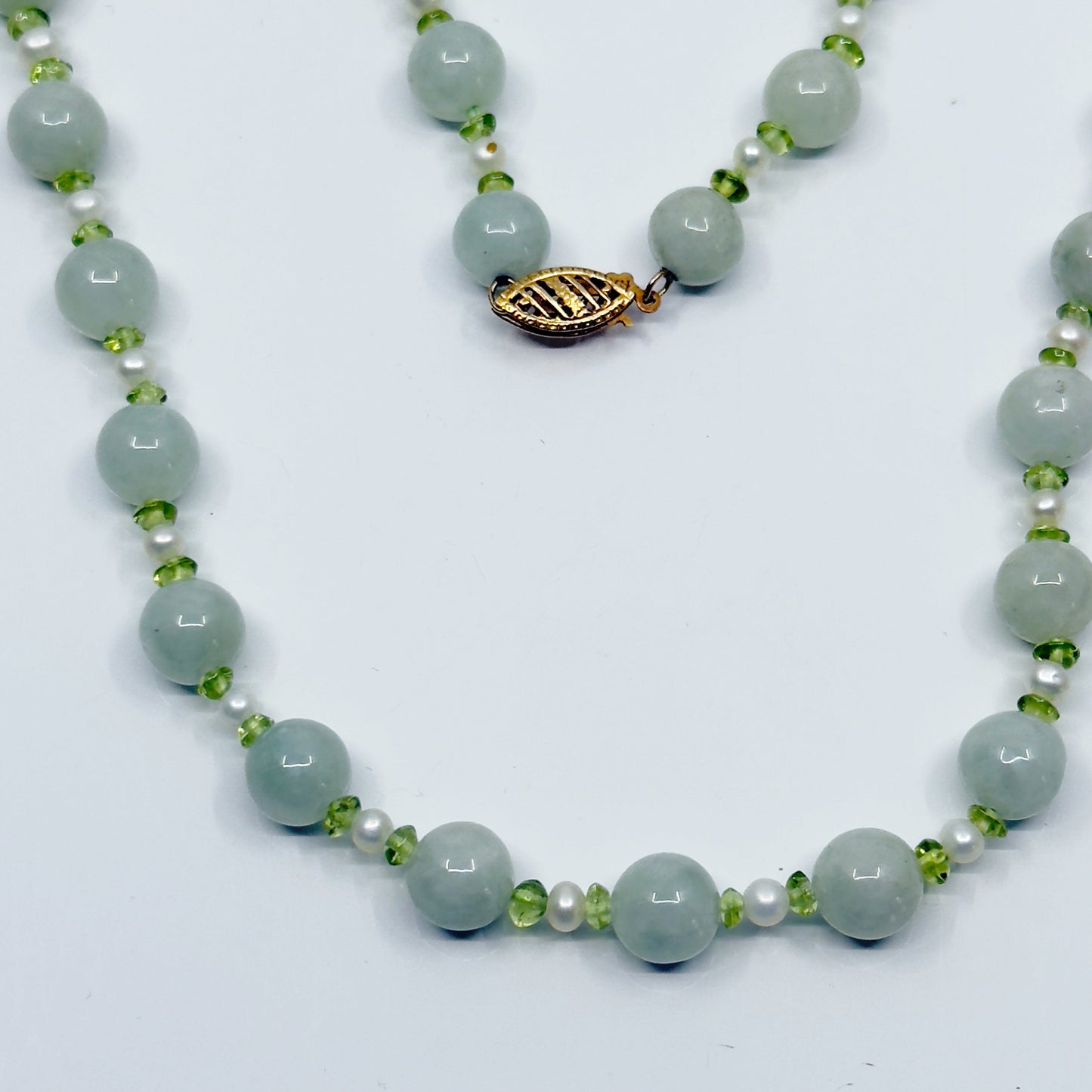 14k gold Jade pearl peridot bead necklace - GM207