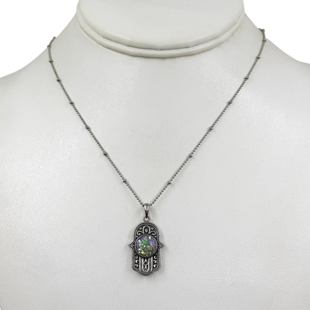 FD sterling silver mystic topaz Hamsa pendant necklace - GM207
