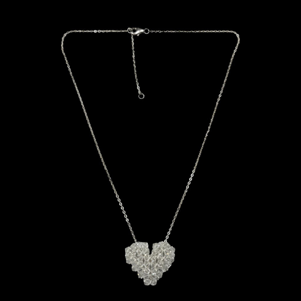 sterling silver crystal woven heart pendant necklace - GM208