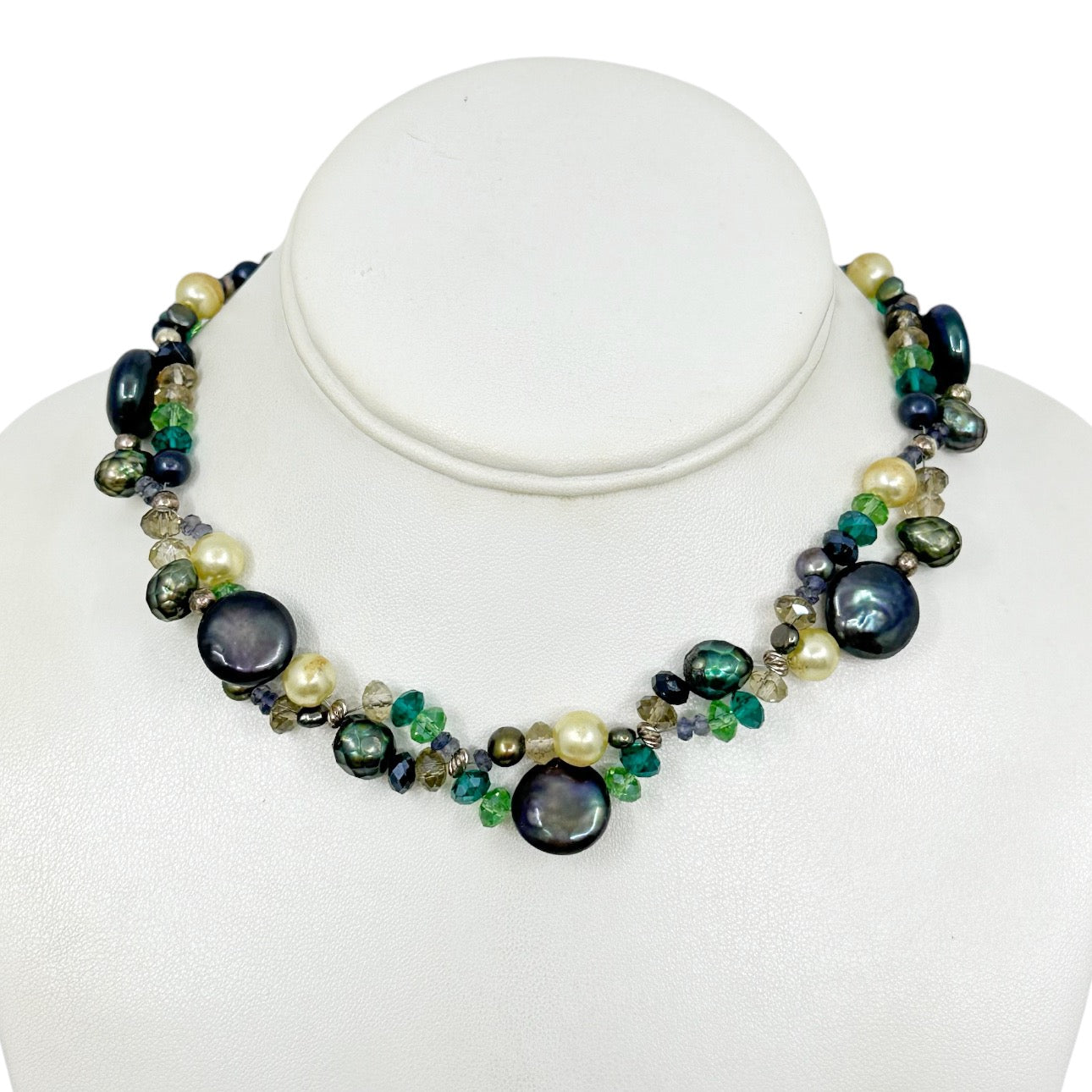 Hand Made sterling silver Pearl & crystal necklace - GM212