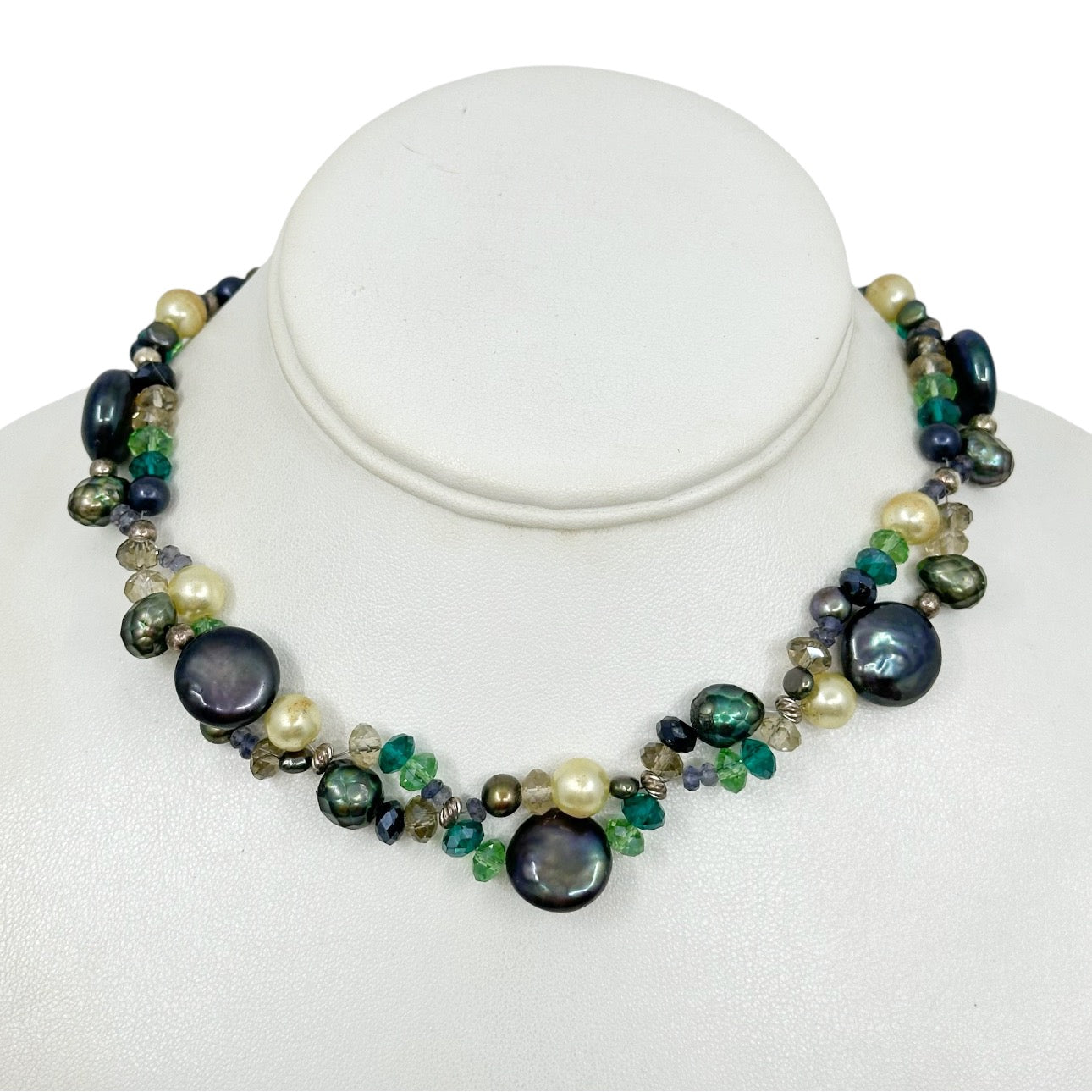 Hand Made sterling silver Pearl & crystal necklace - GM212