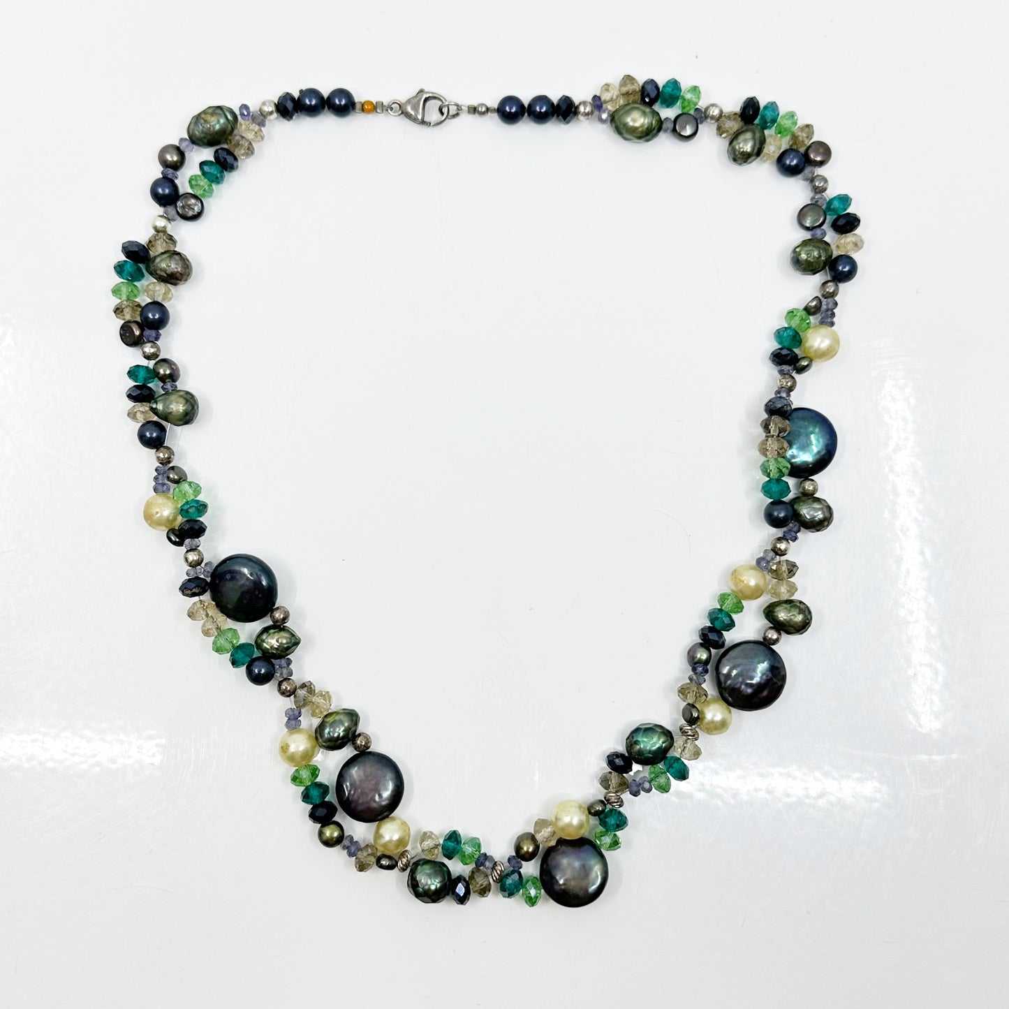 Hand Made sterling silver Pearl & crystal necklace - GM212