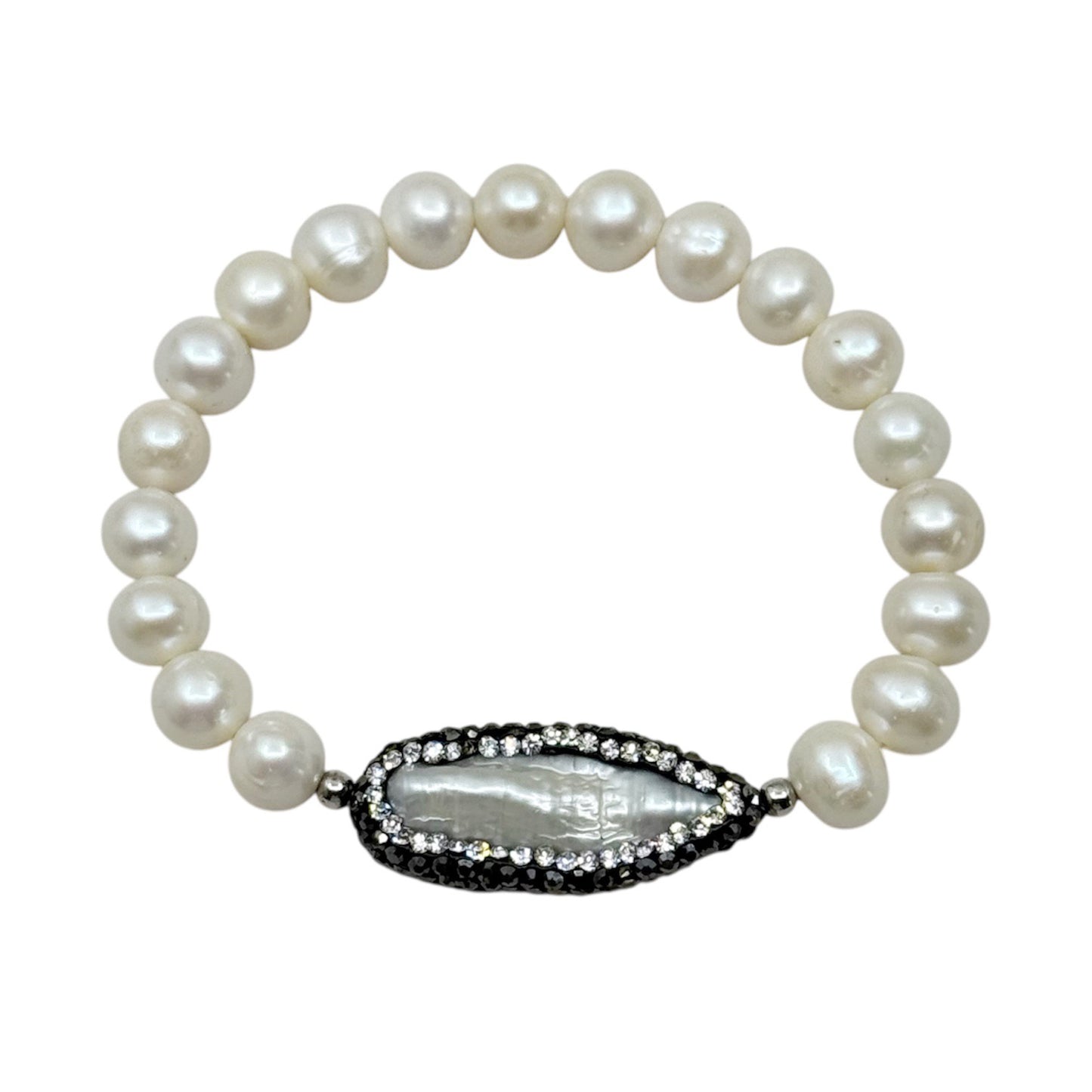 sterling silver freshwater pearl & crystal stretch bracelet - GM220