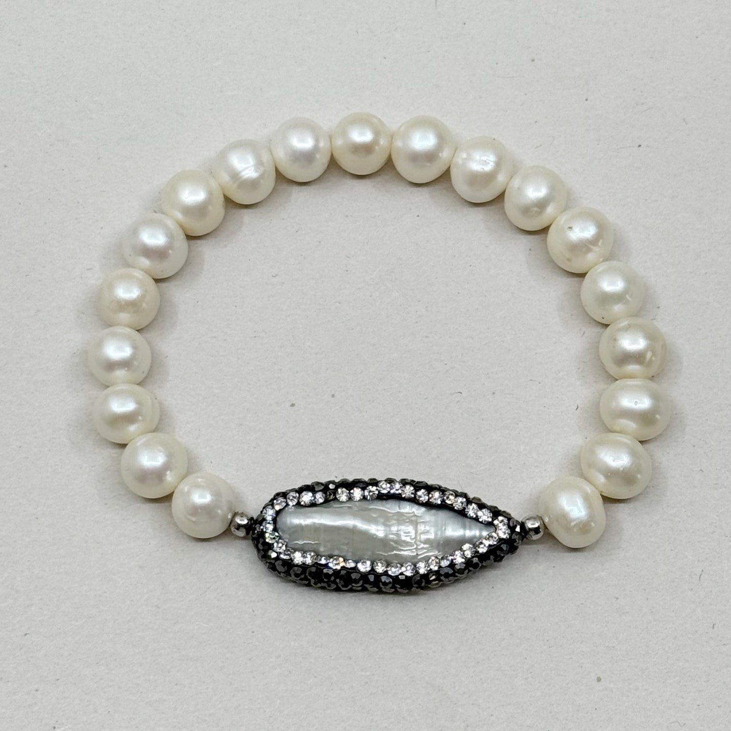sterling silver freshwater pearl & crystal stretch bracelet - GM220