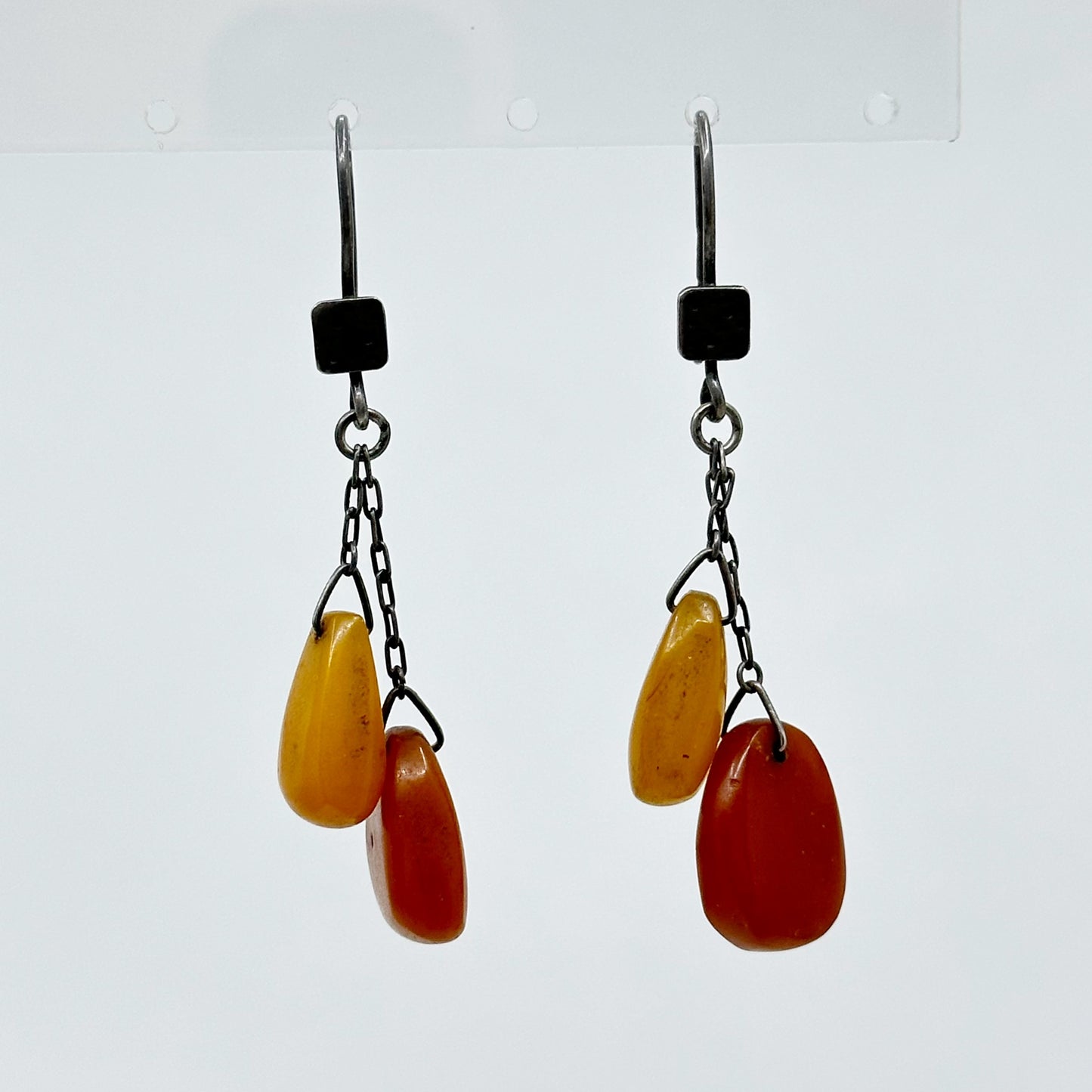 Russian 875 silver butterscotch amber earrings - GM221