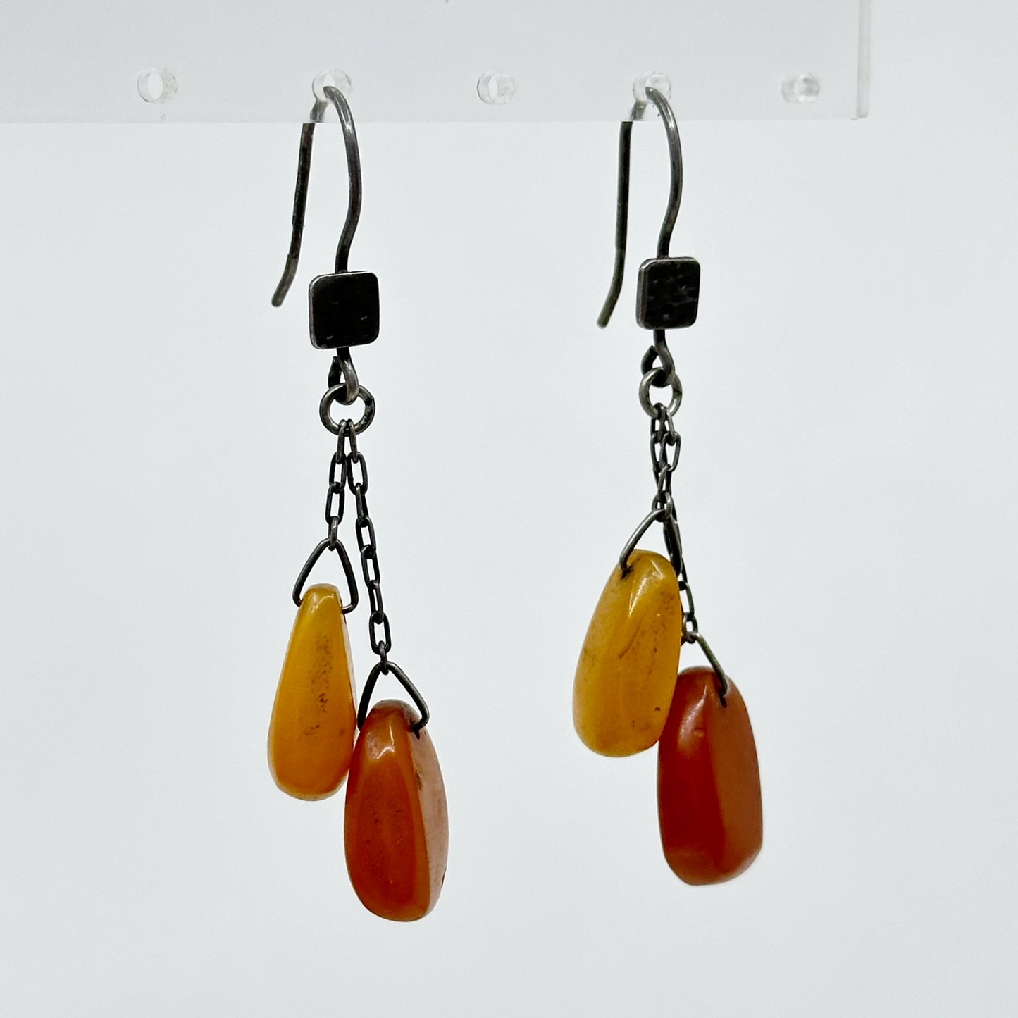 Russian 875 silver butterscotch amber earrings - GM221