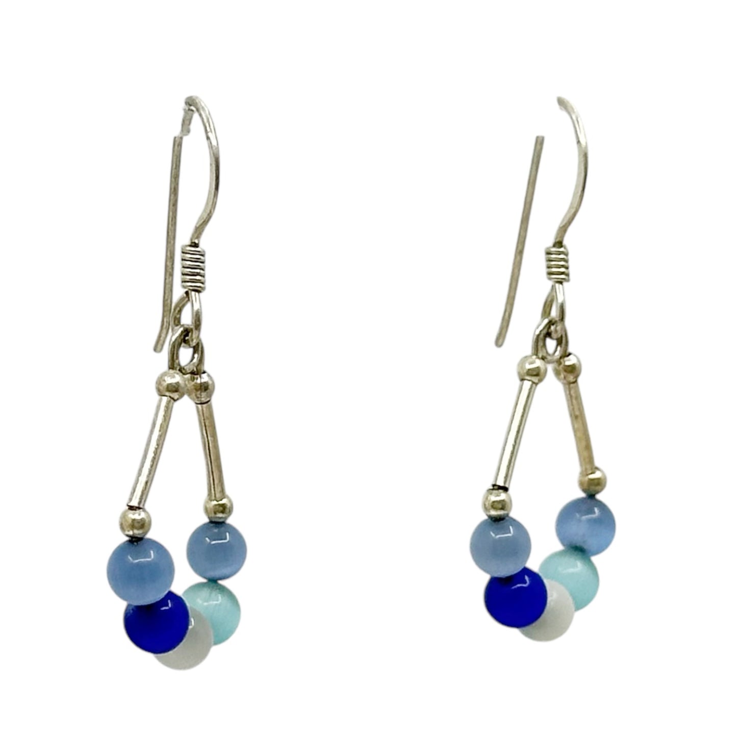Hand Made sterling silver cat's eye bead earrings - GM222