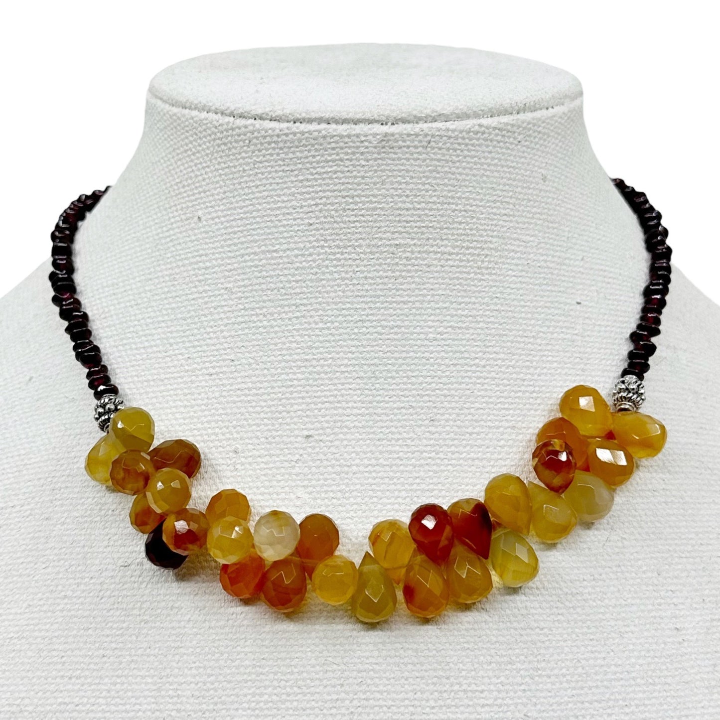 Sterling silver carnelian & garnet bead necklace - GM228