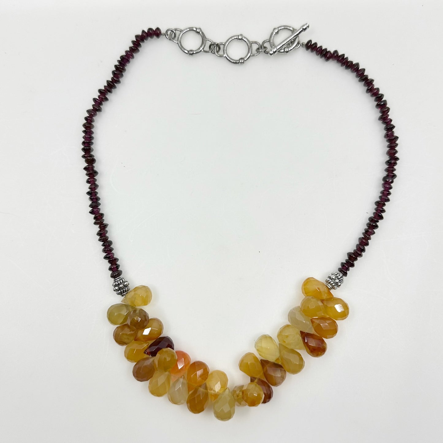 Sterling silver carnelian & garnet bead necklace - GM228
