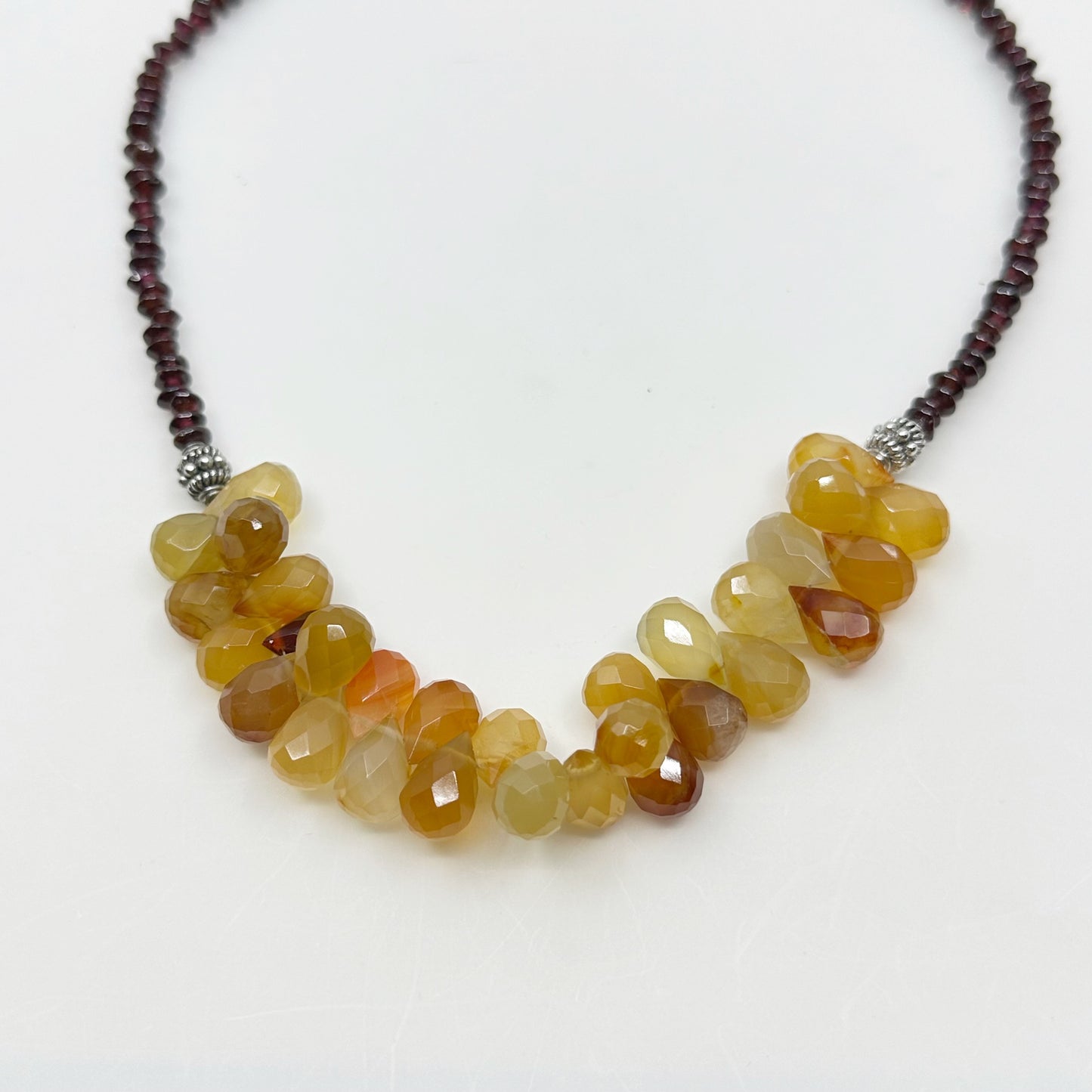 Sterling silver carnelian & garnet bead necklace - GM228