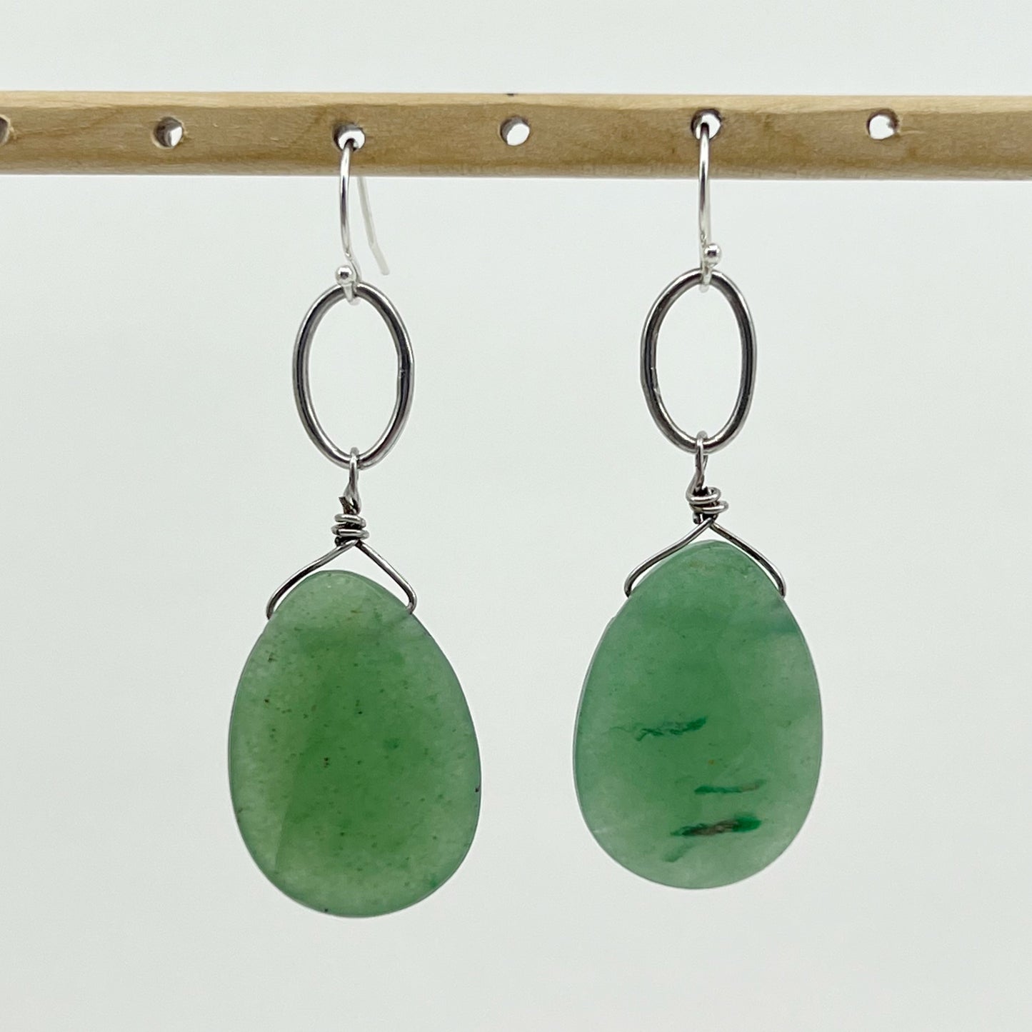 Hand Made Sterling silver aventurine bead earrings - GM229