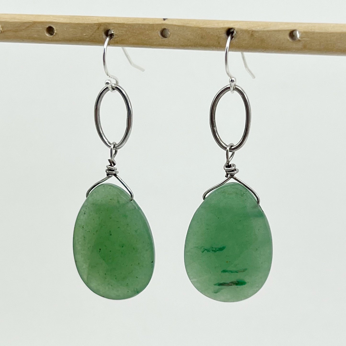 Hand Made Sterling silver aventurine bead earrings - GM229