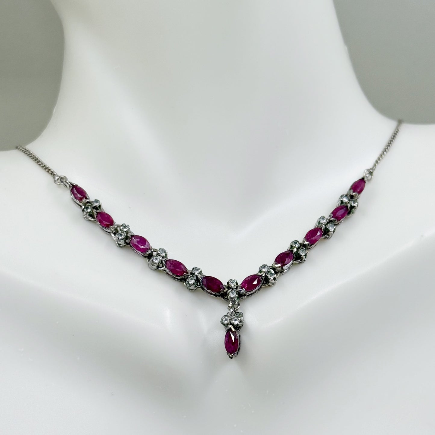 sterling silver ruby & cubic zirconia necklace - GM230