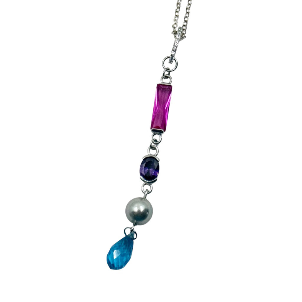 Silver tone Swarovski crystal & pearl drop pendant - GM234