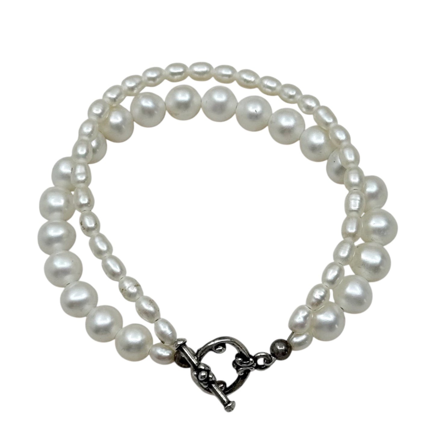 sterling silver freshwater pearl double strand bracelet - GM235