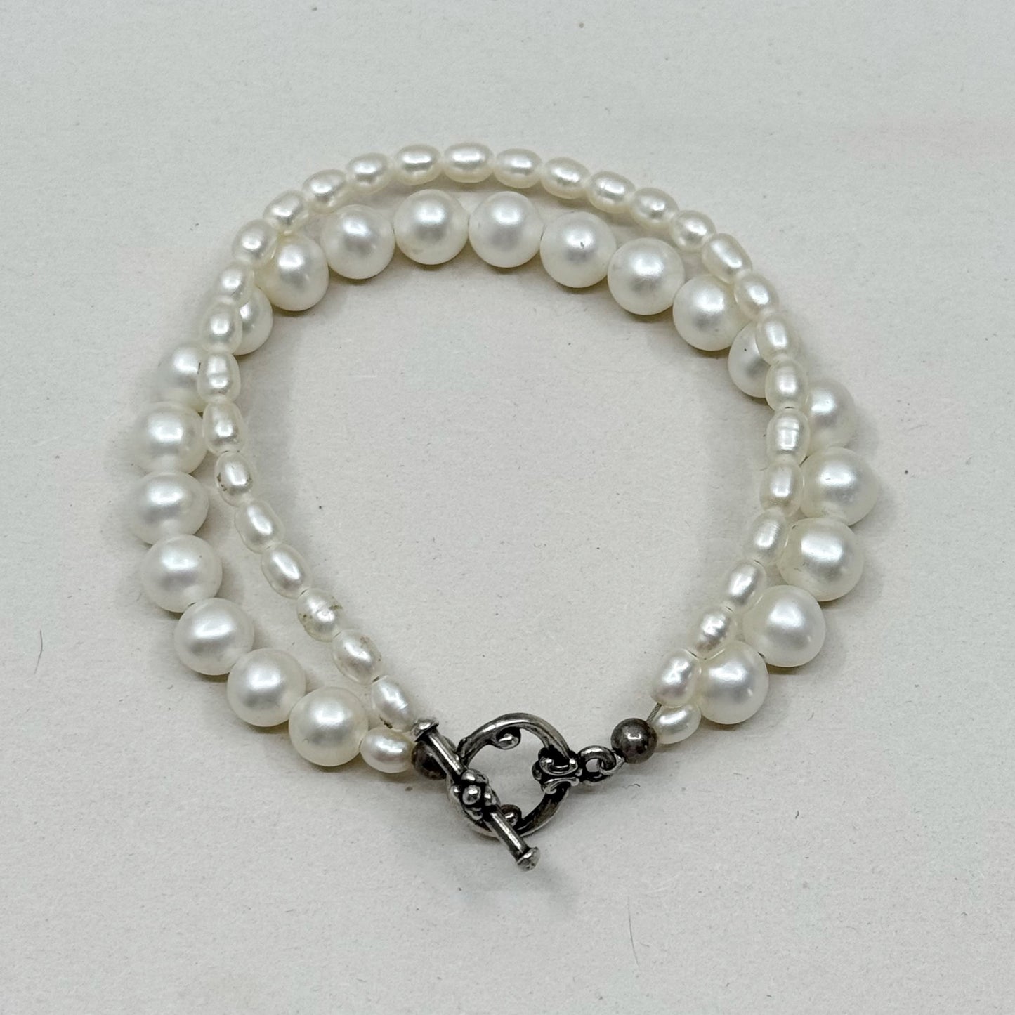 sterling silver freshwater pearl double strand bracelet - GM235