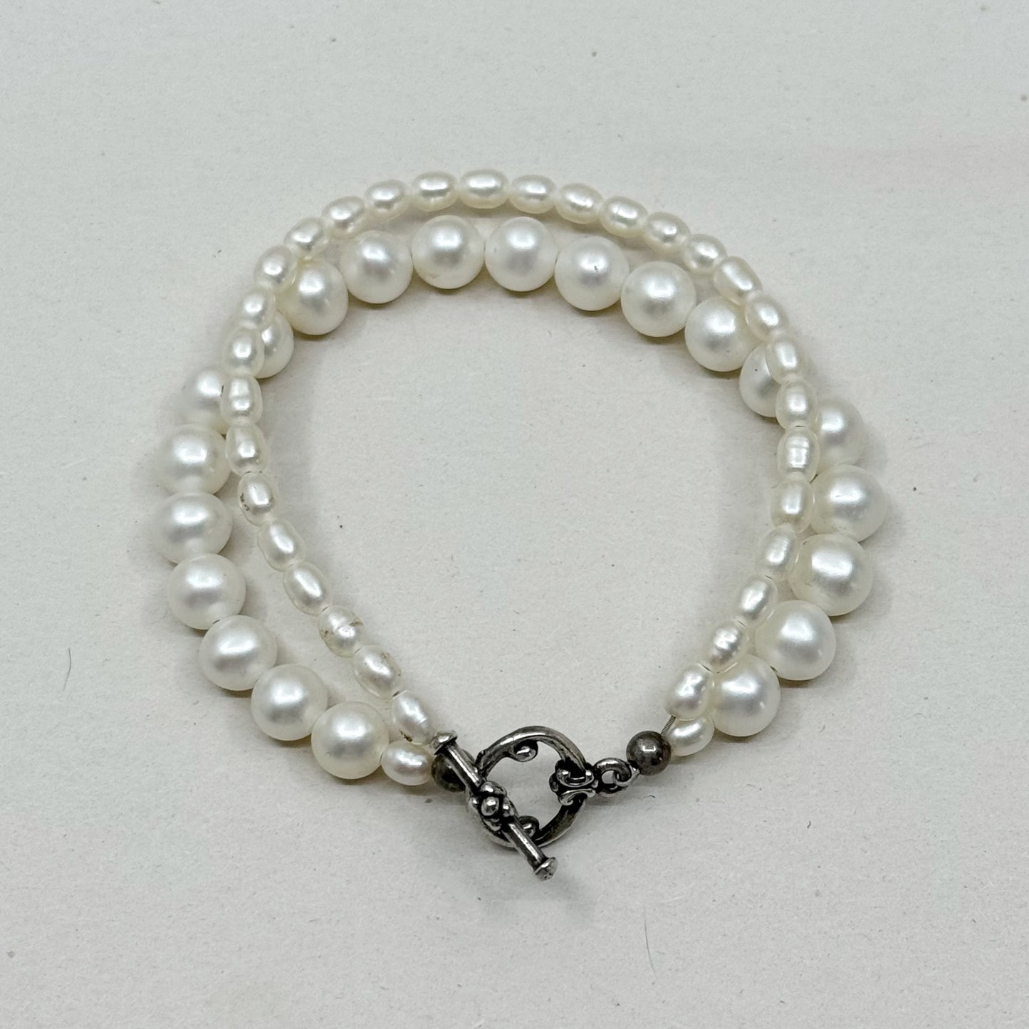 sterling silver freshwater pearl double strand bracelet - GM235