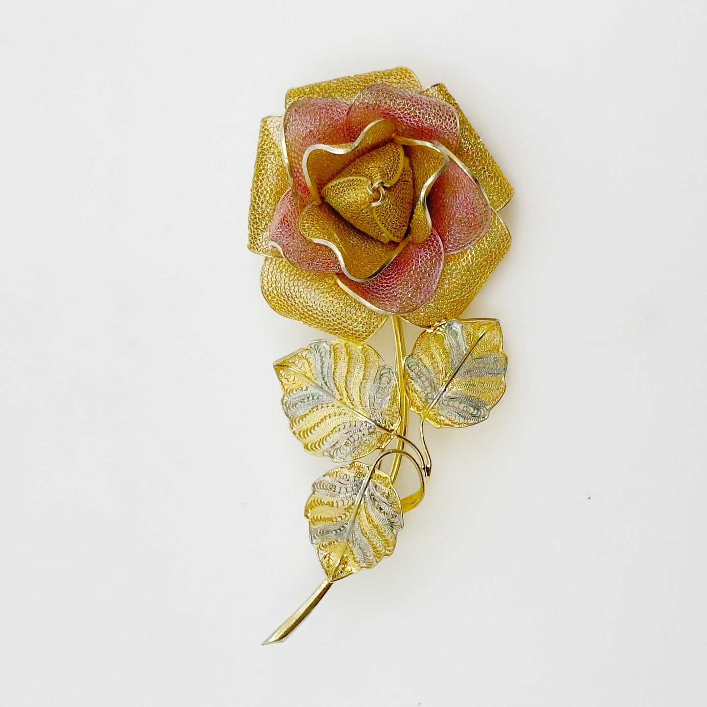 Vintage Gold over Sterling silver filigree rose brooch - GM236