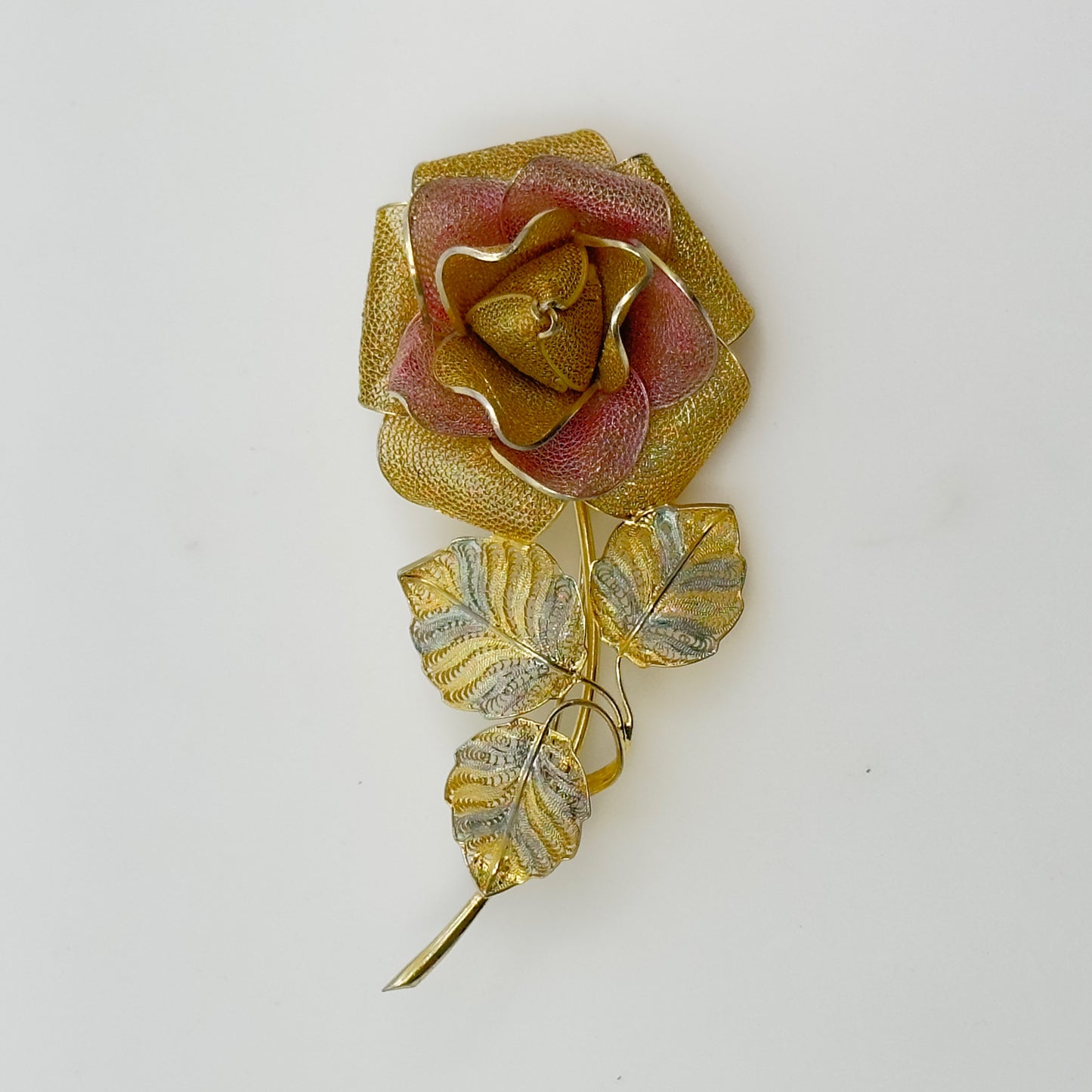 Vintage Gold over Sterling silver filigree rose brooch - GM236