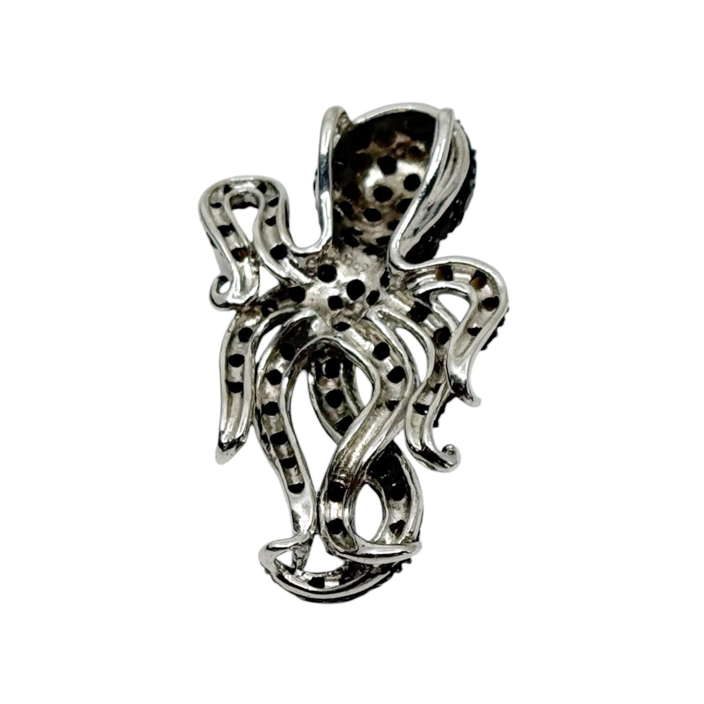 sterling silver diamond & onyx octopus pendant - GM247
