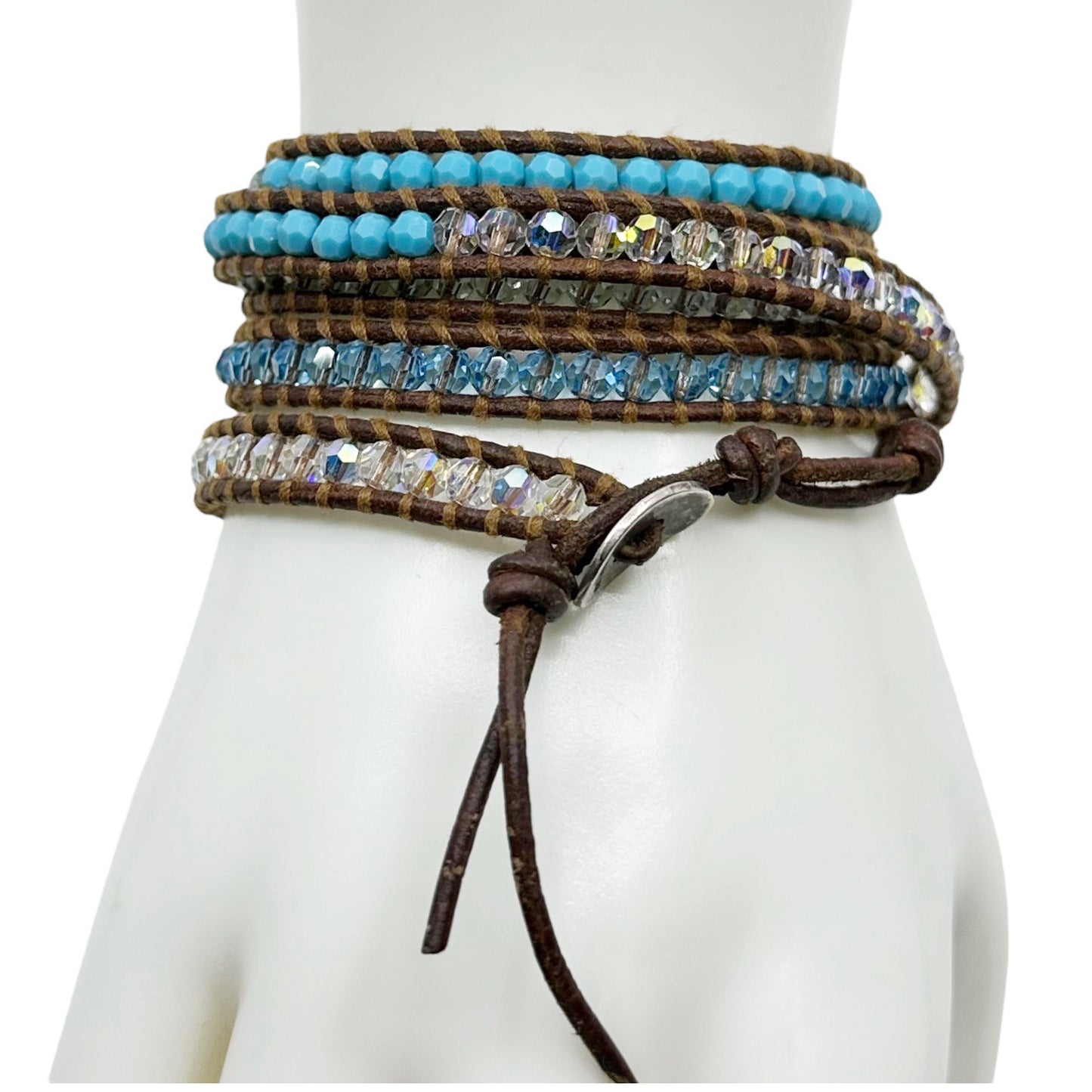 Chan Luu Sterling silver glass & crystal wrap leather bracelet - GM250