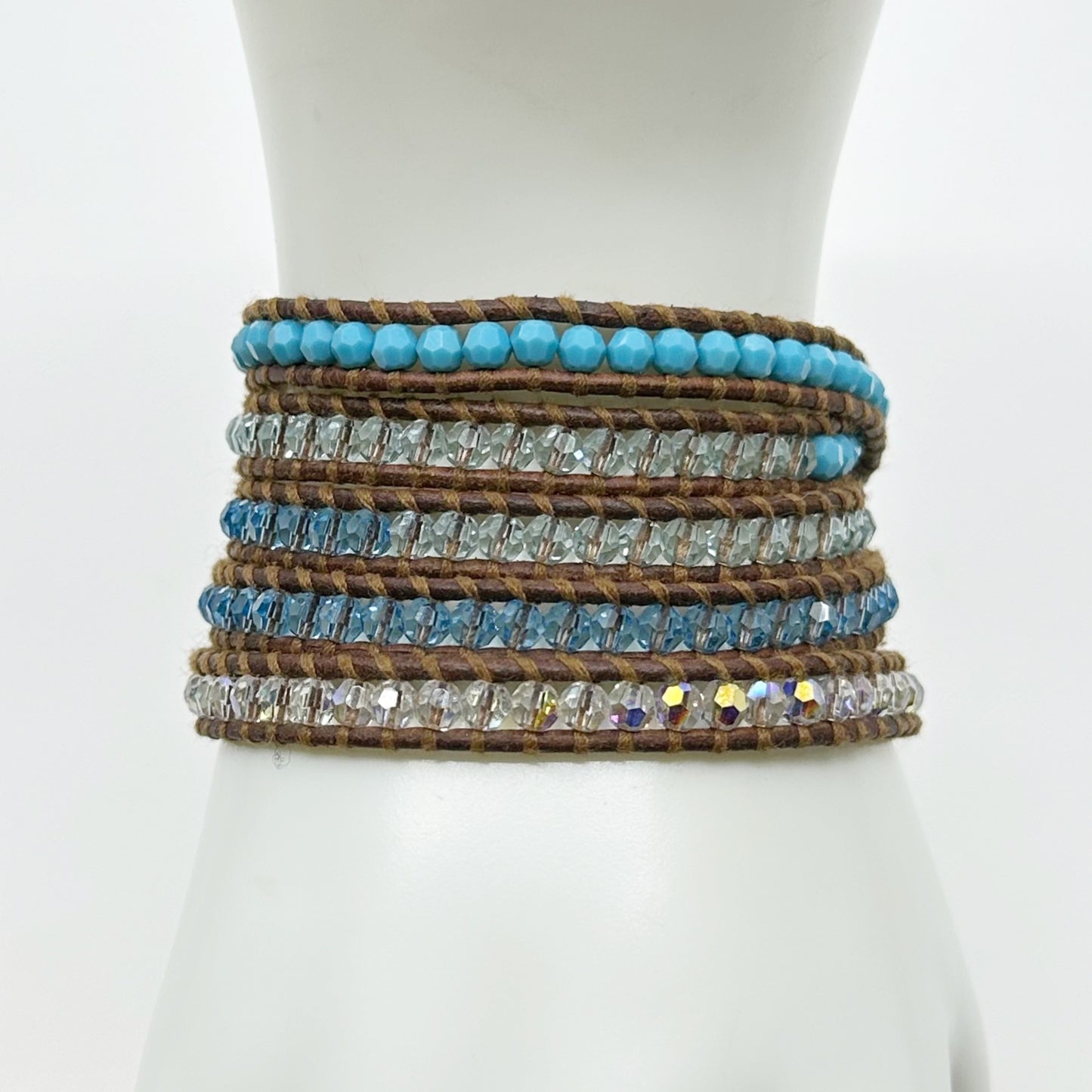 Chan Luu Sterling silver glass & crystal wrap leather bracelet - GM250