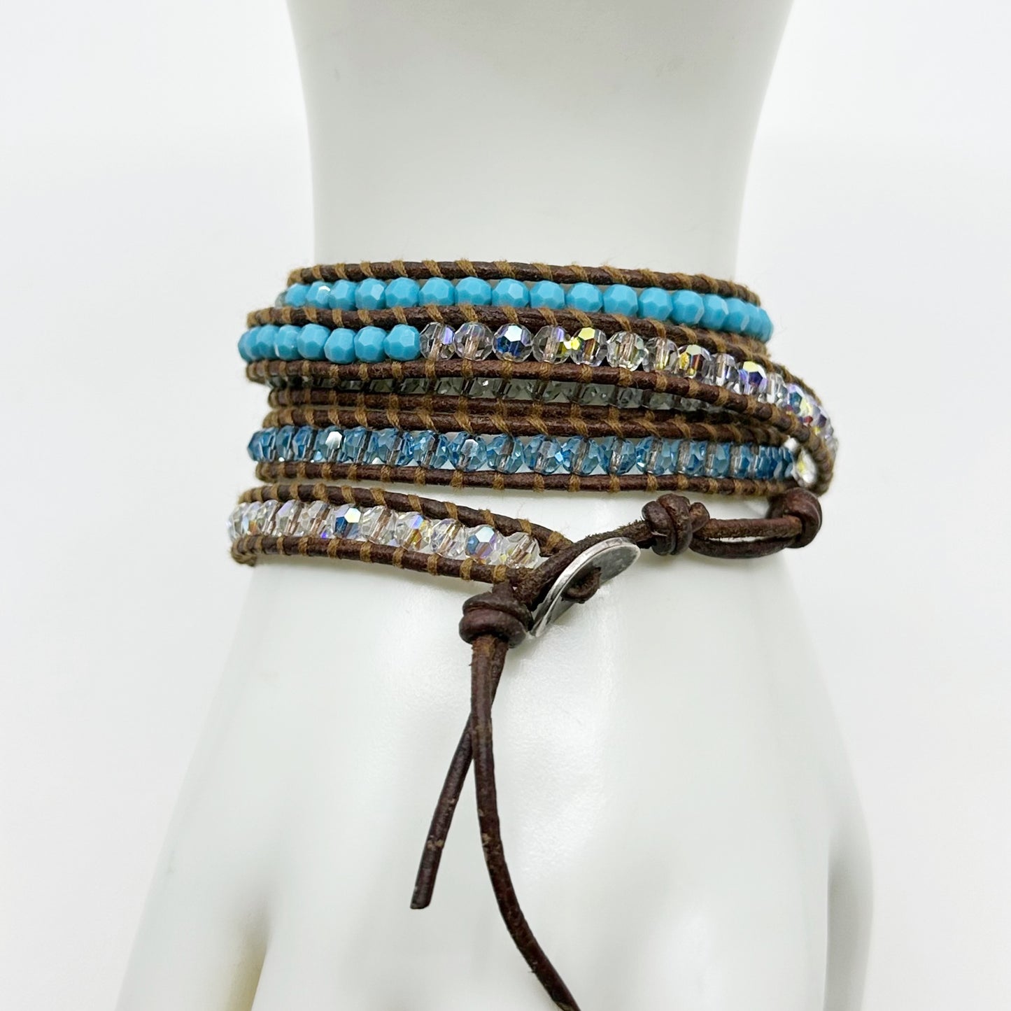Chan Luu Sterling silver glass & crystal wrap leather bracelet - GM250