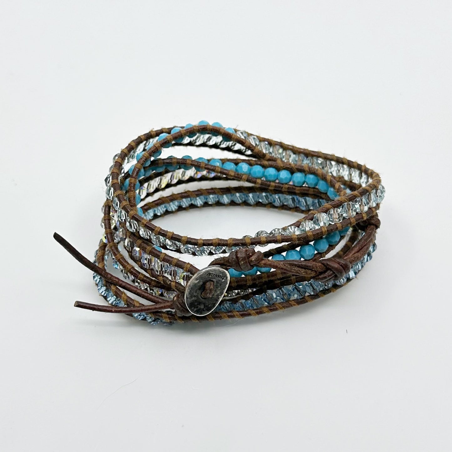 Chan Luu Sterling silver glass & crystal wrap leather bracelet - GM250