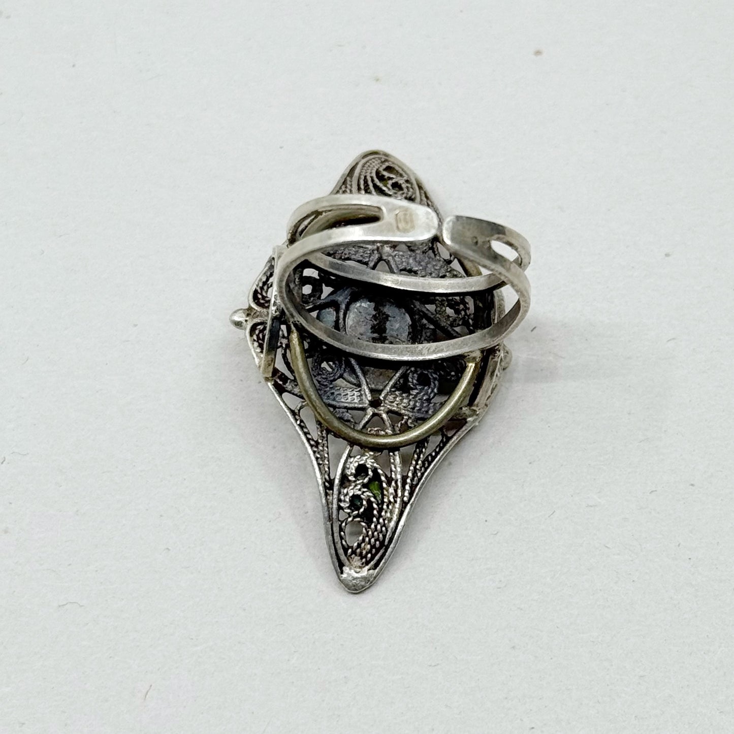 Vintage sterling silver carnelian & turquoise filigree ring - GM251