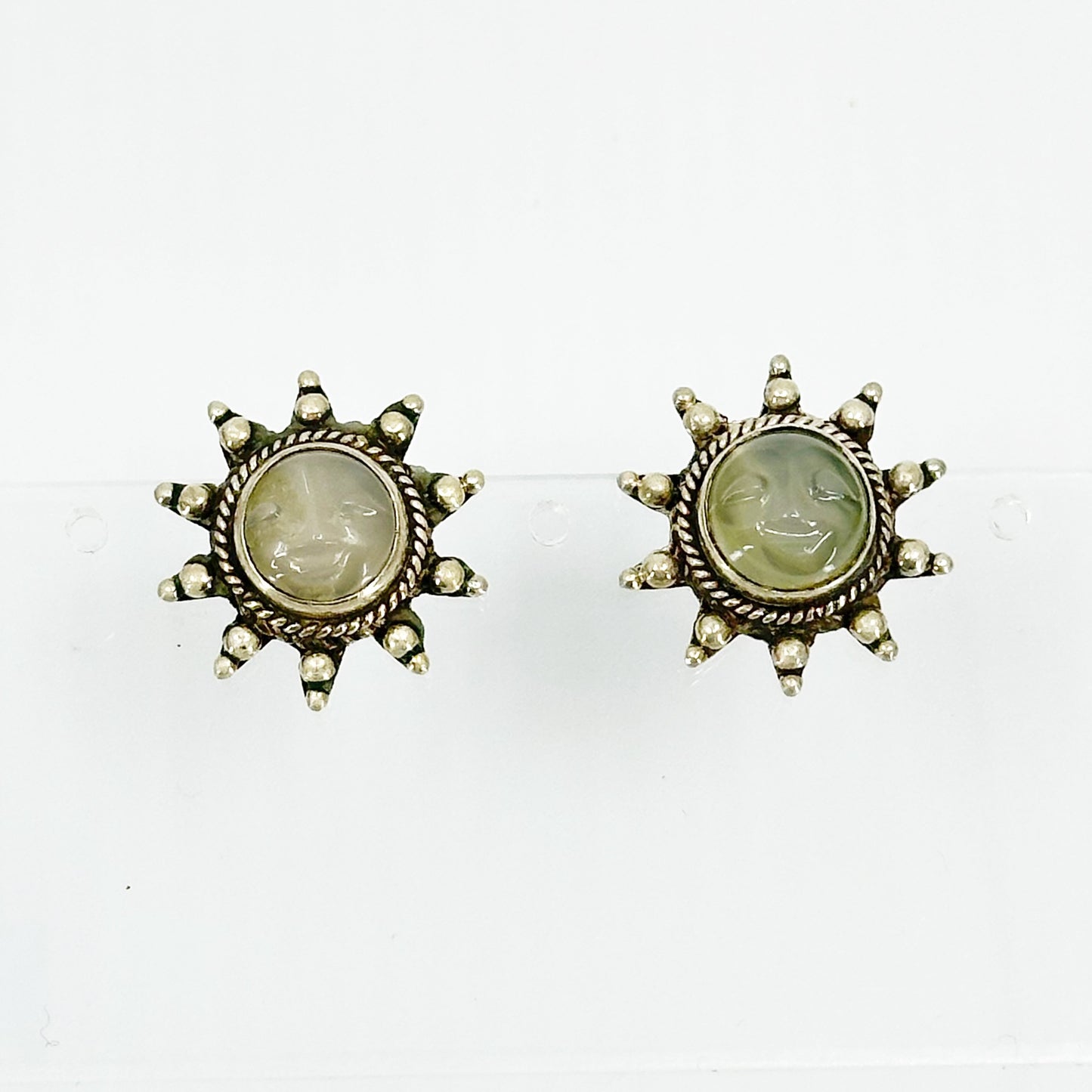 Sajen Sterling silver carved moonstone sun earrings - GM254