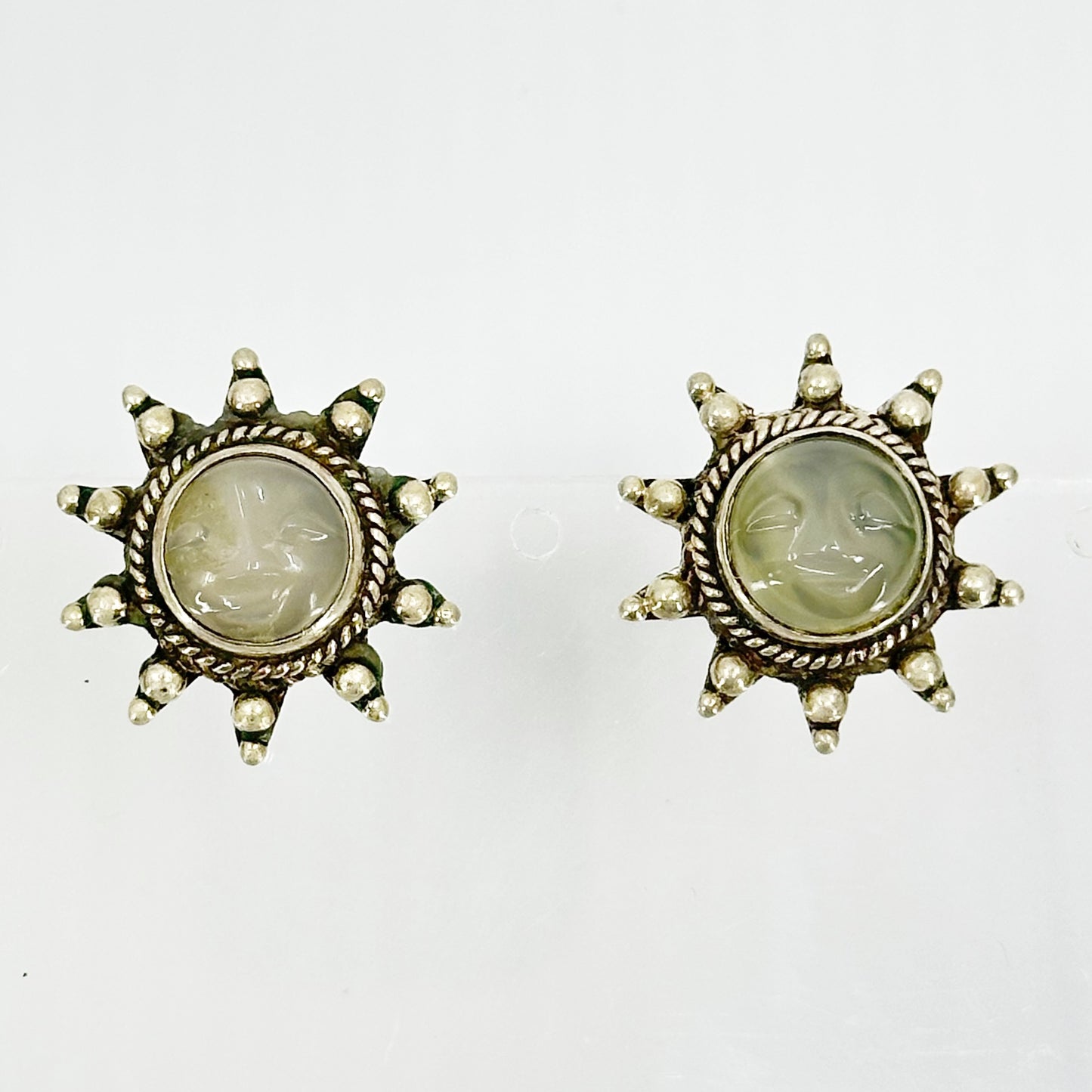 Sajen Sterling silver carved moonstone sun earrings - GM254