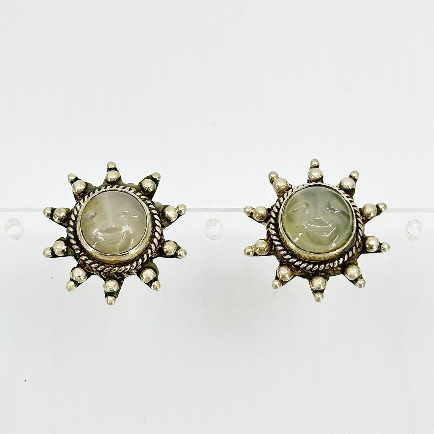 Sajen Sterling silver carved moonstone sun earrings - GM254