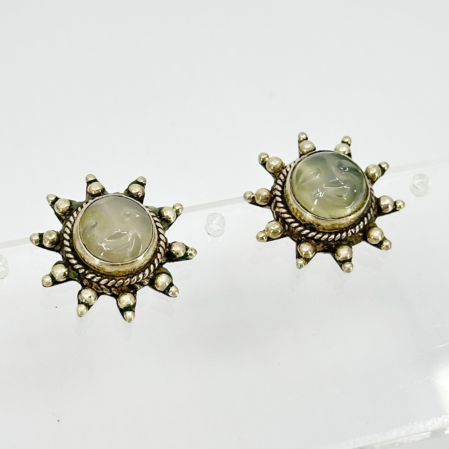 Sajen Sterling silver carved moonstone sun earrings - GM254
