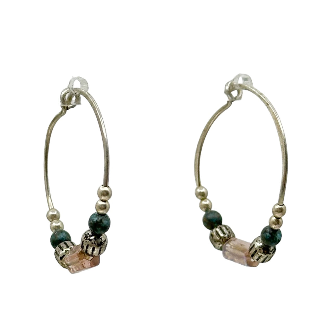 Hand Made Sterling silver glass bead hoop earrings - GM255